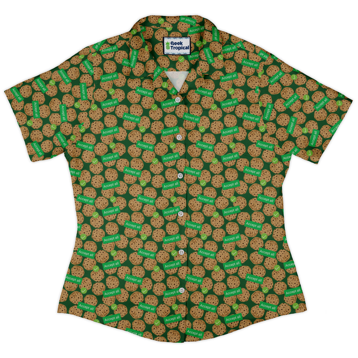 Cookie Policy Green Curvy Button Up Shirt Old Curvy Button Up Shirt womens front