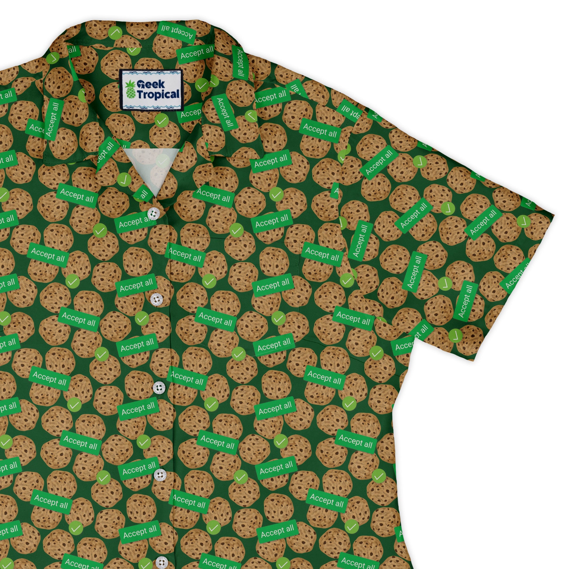 Cookie Policy Green Curvy Button Up Shirt Old Curvy Button Up Shirt womens top right