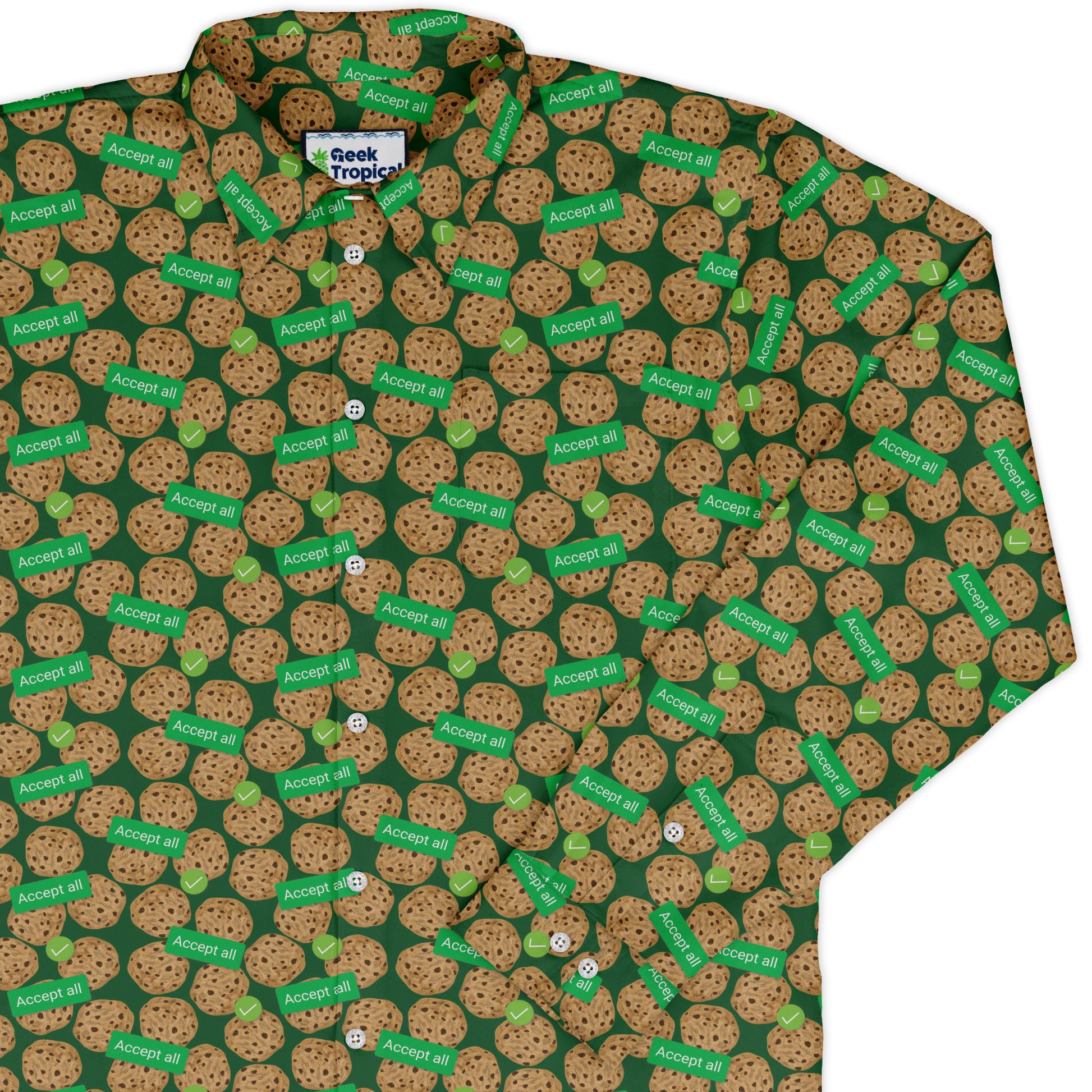 Cookie Policy Green Long Sleeve Button Up Shirt cover