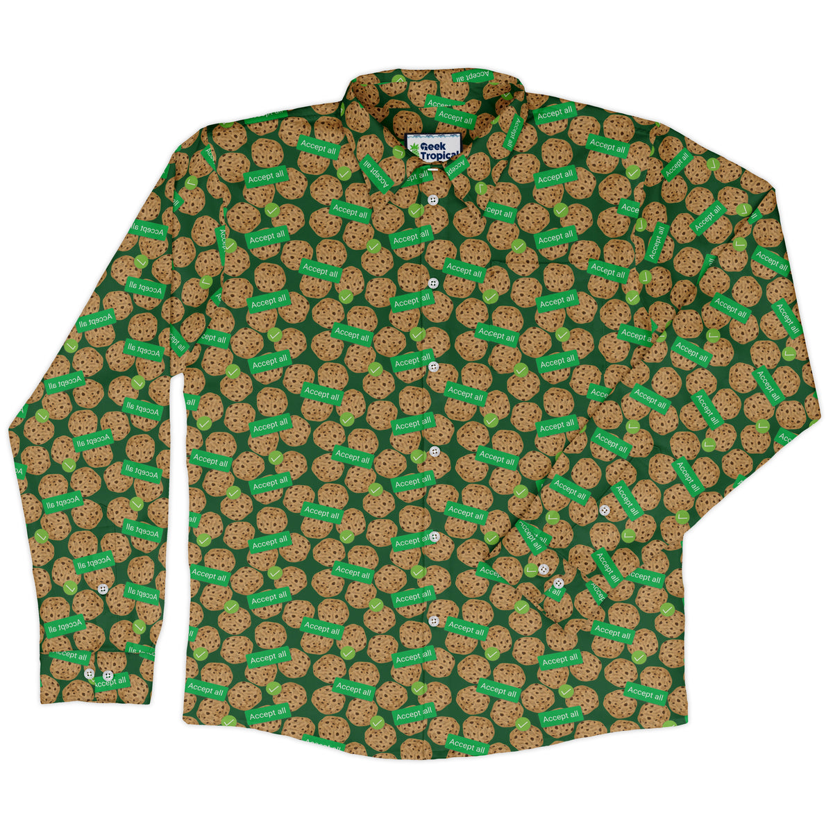 Cookie Policy Green Long Sleeve Button Up Shirt front