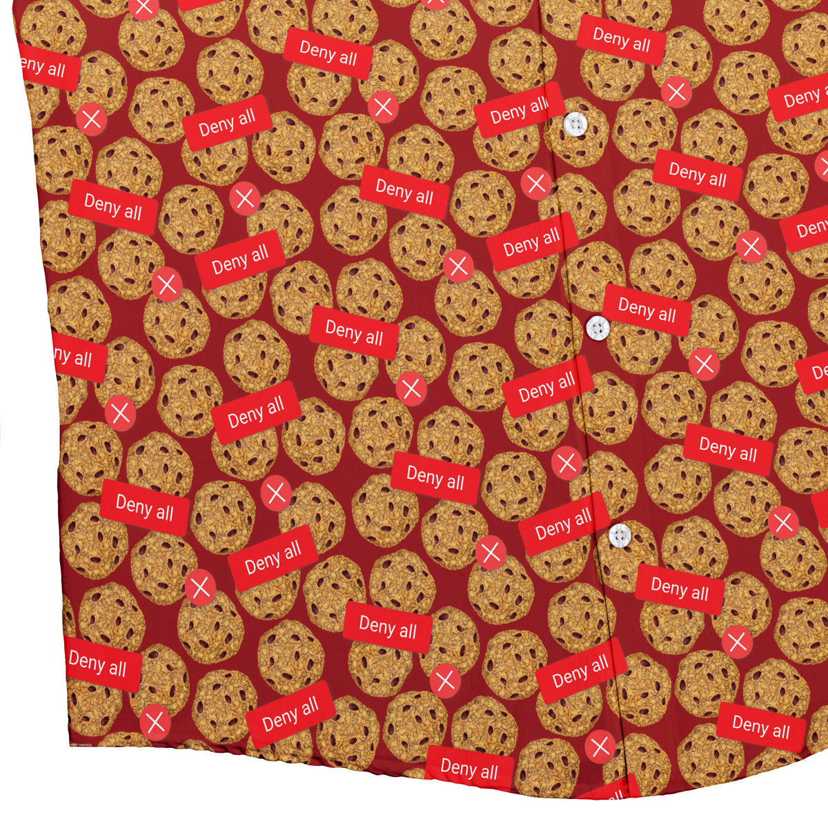 Cookie Policy Red Button Up Shirt Bottom Corner
