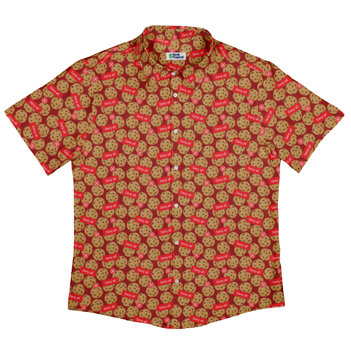 Cookie Policy Red Button Up Shirt Flat Front