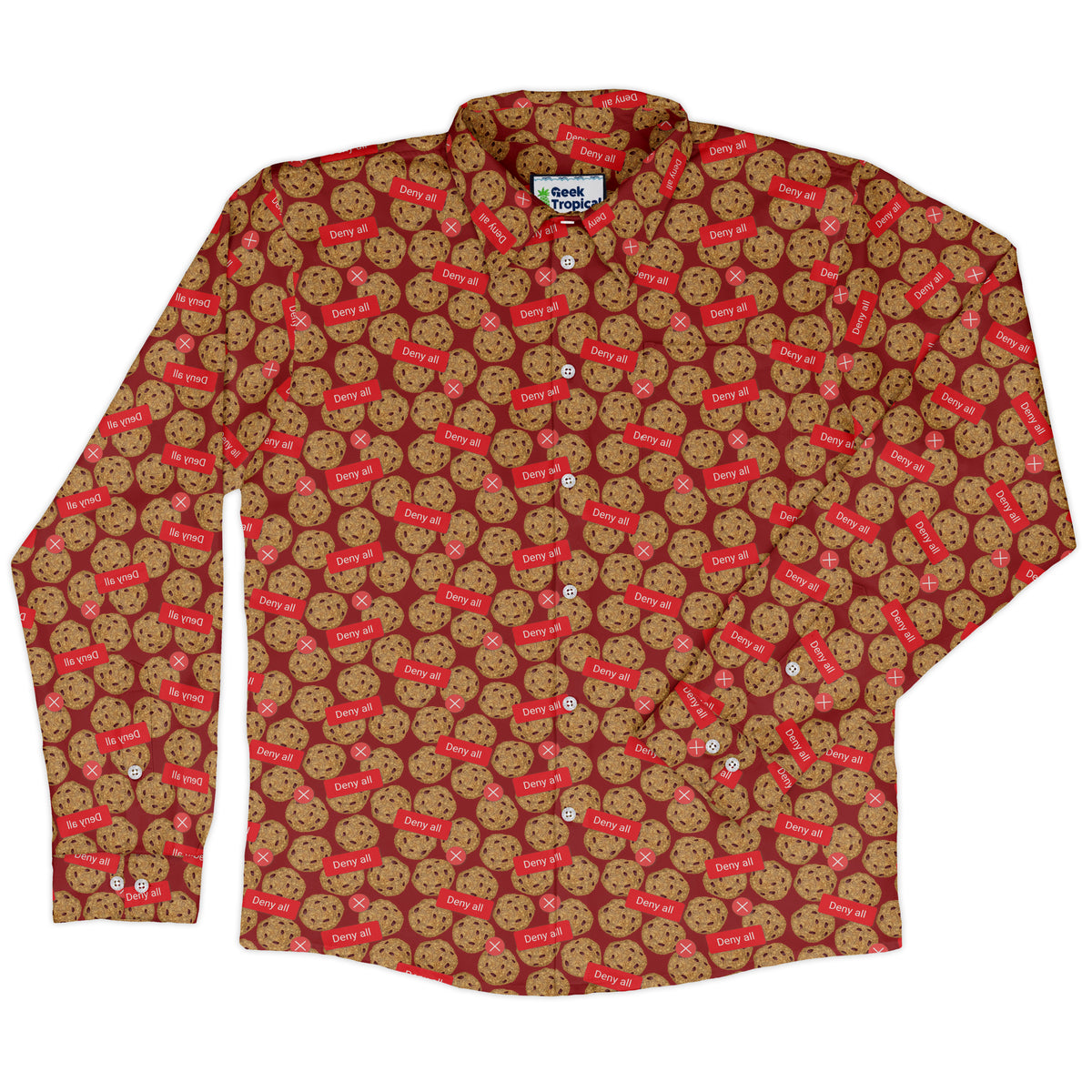 Cookie Policy Red Long Sleeve Button Up Shirt front