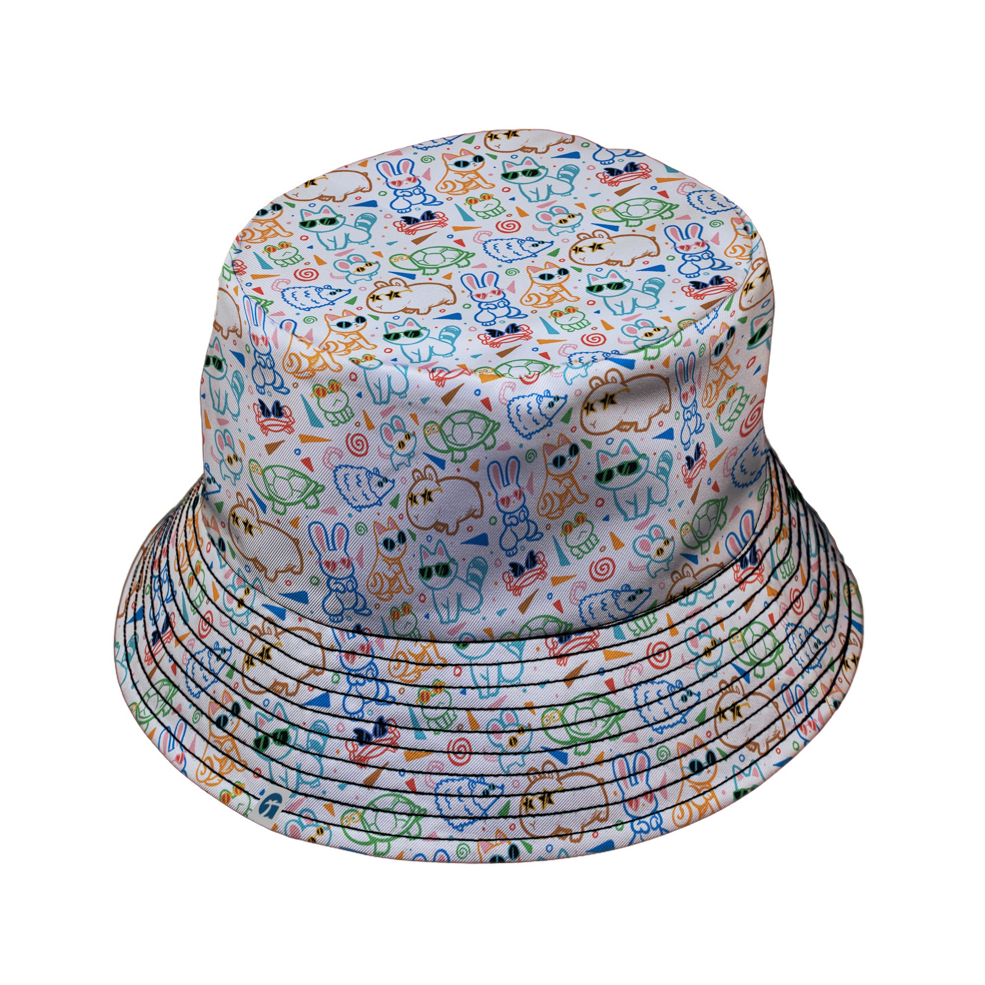 Cool Doodle Animal Parade Bucket Hat Black Stitching