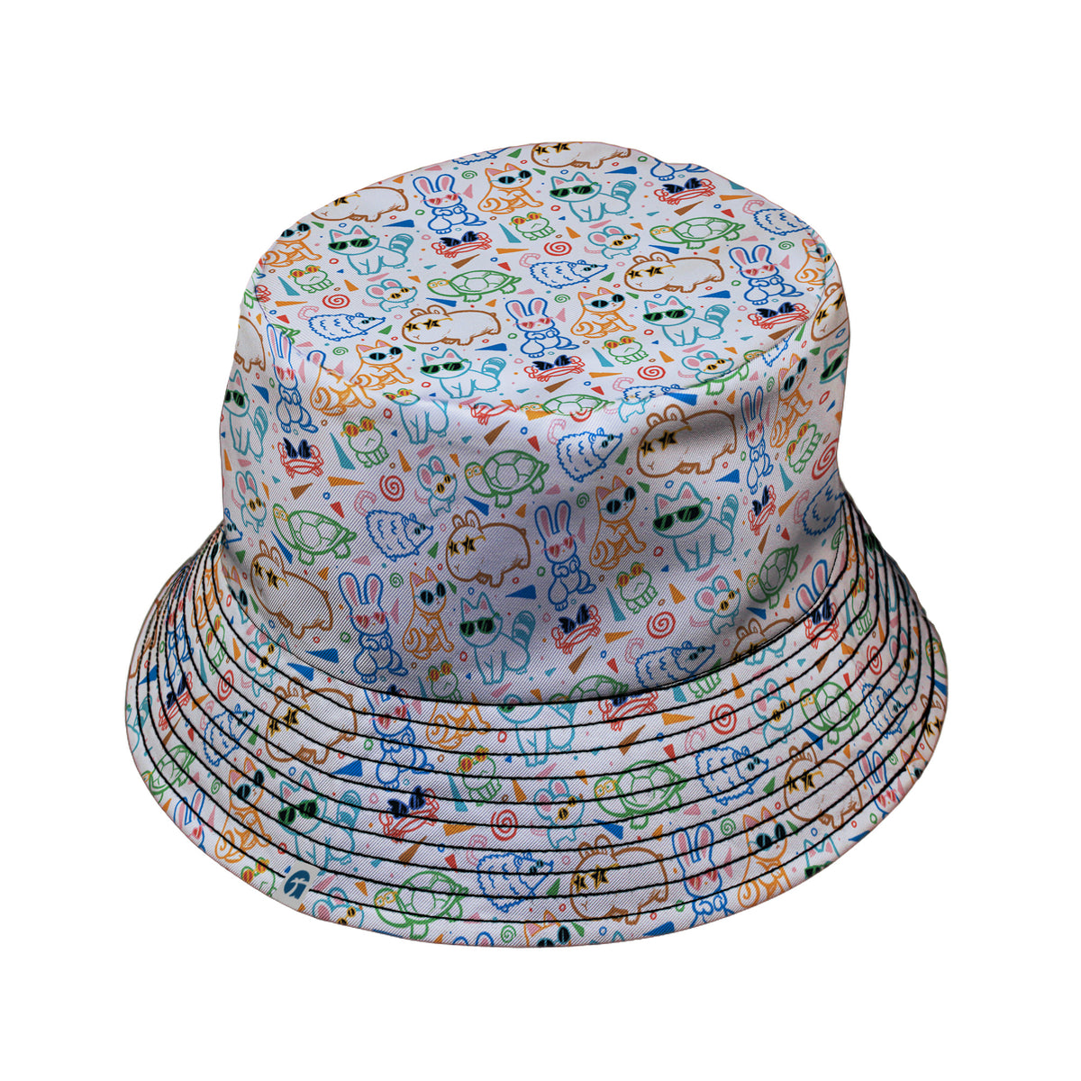 Cool Doodle Animal Parade Bucket Hat Black Stitching