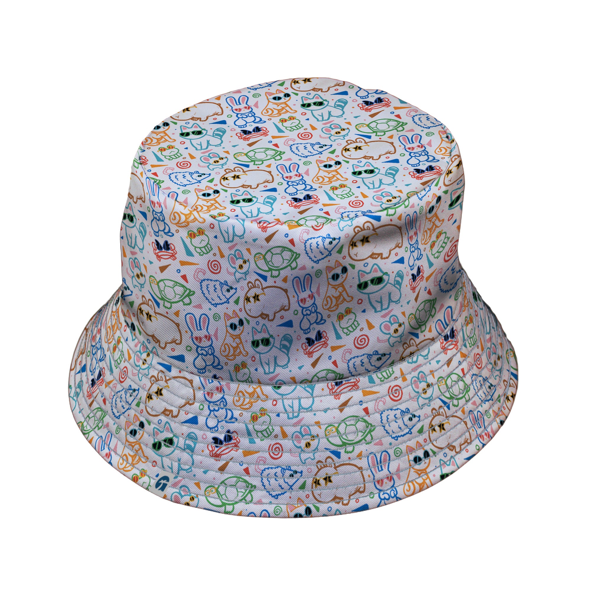 Cool Doodle Animal Parade Bucket Hat Gray Stitching