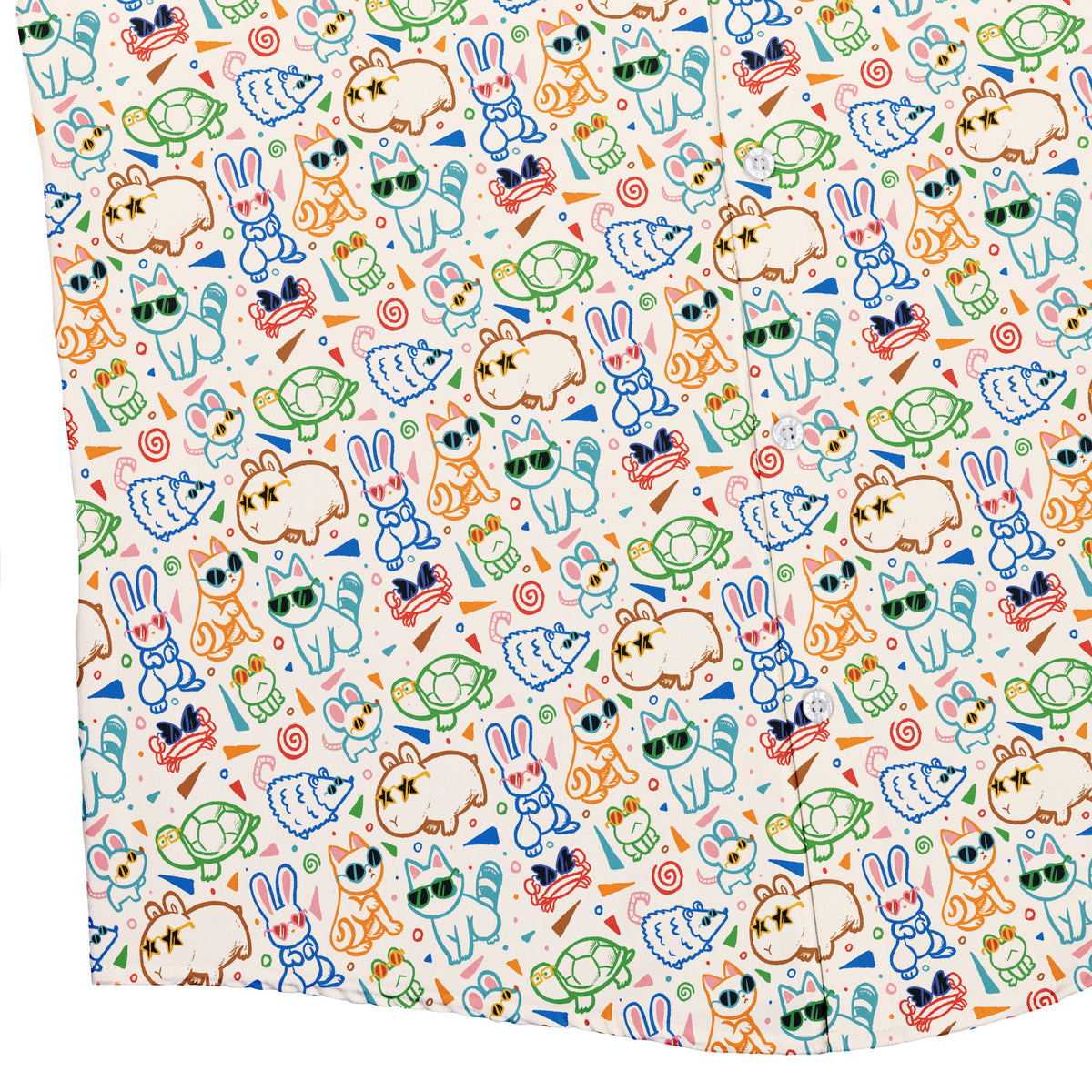 Cool Doodle Animal Parade Button Up Shirt Bottom Corner