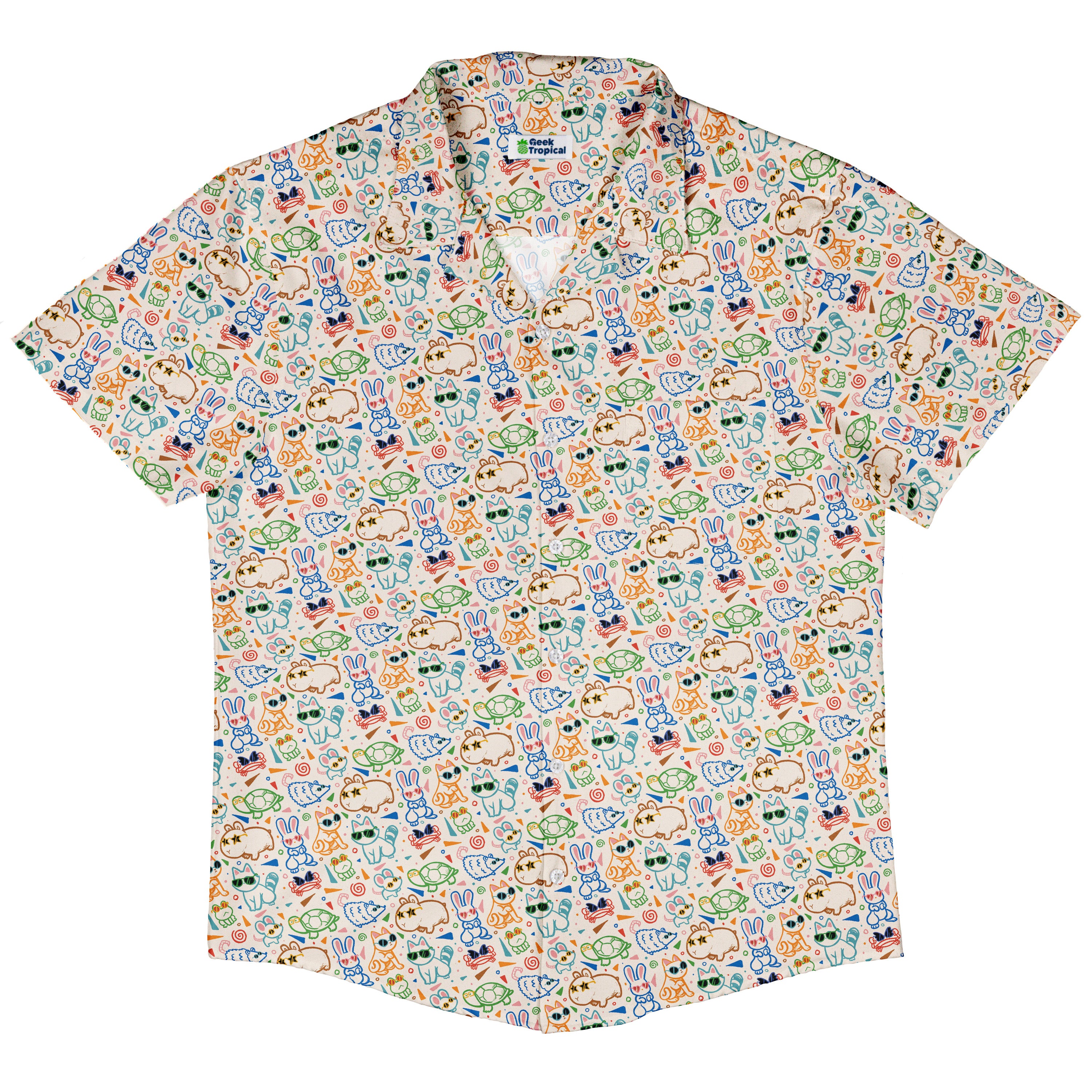 Cool Doodle Animal Parade Button Up Shirt Hawaiian Front