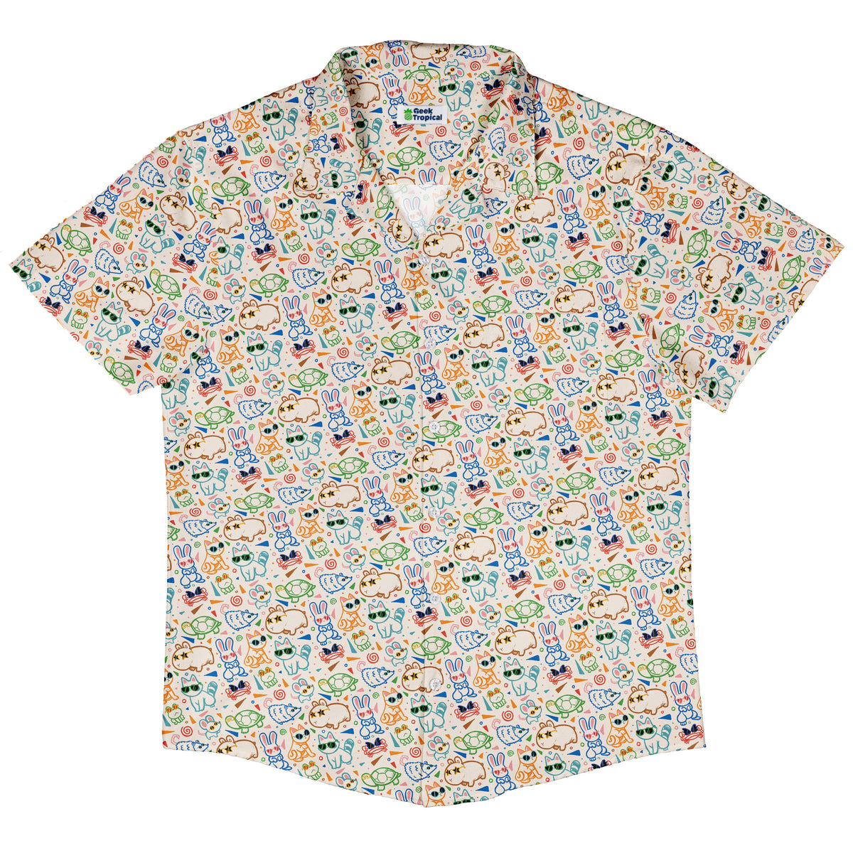 Cool Doodle Animal Parade Button Up Shirt Hawaiian Front