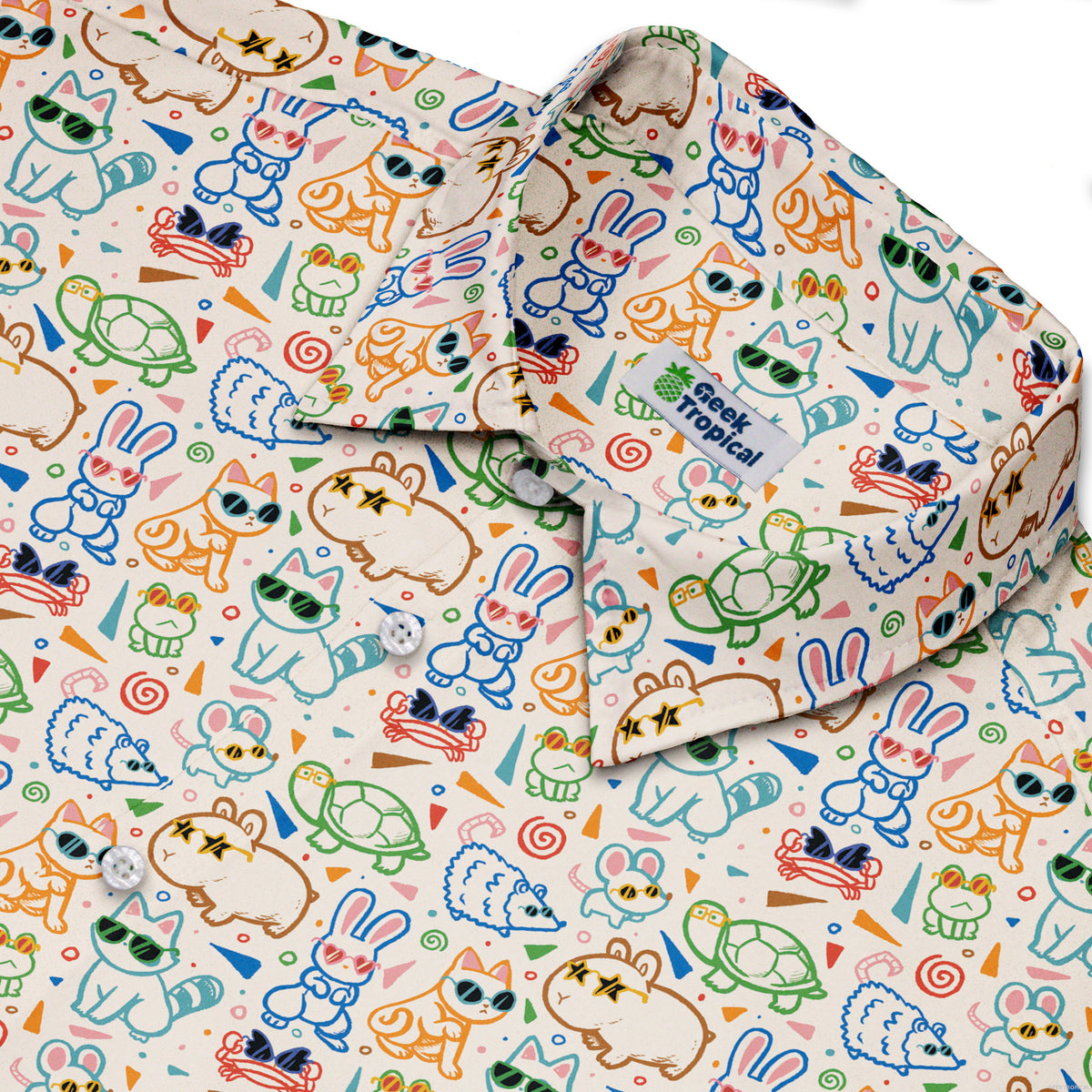 Cool Doodle Animal Parade Button Up Shirt Neck