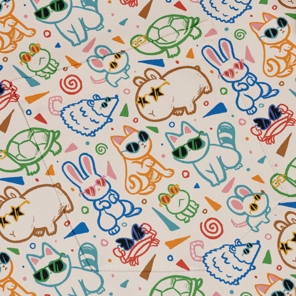 Cool Doodle Animal Parade Button Up Shirt Pocket