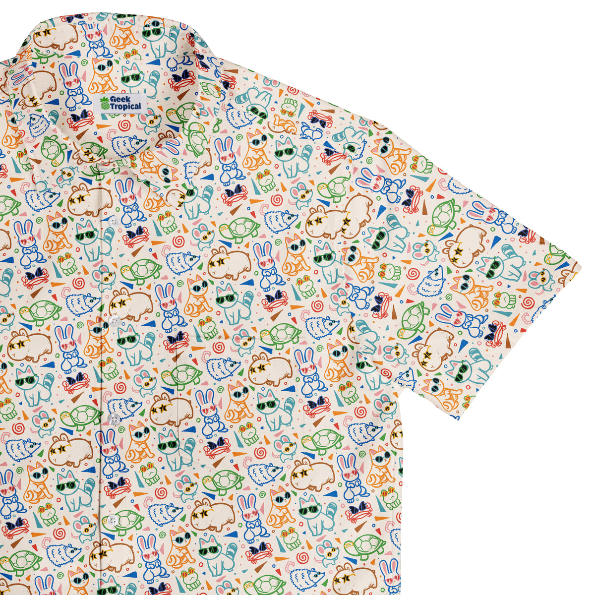 Cool Doodle Animal Parade Button Up Shirt Top Corner