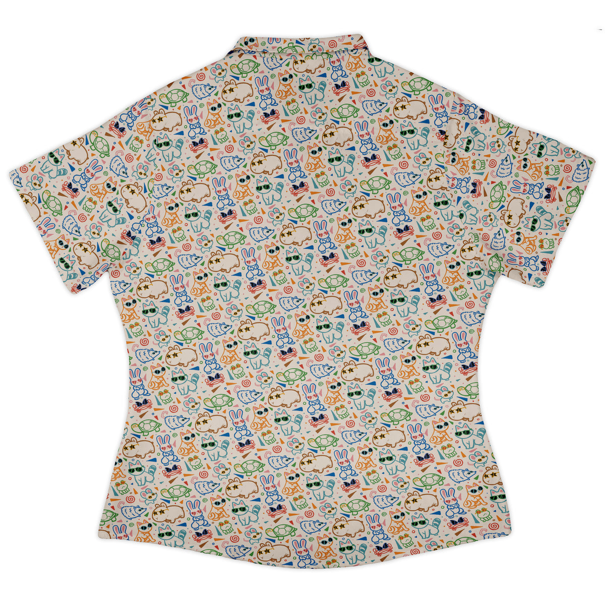 Cool Doodle Animal Parade Curvy Button Up Shirt womens back