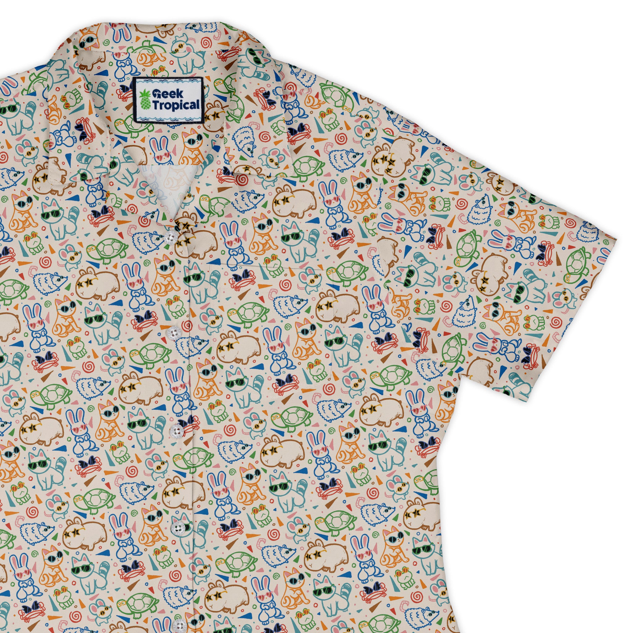 Cool Doodle Animal Parade Curvy Button Up Shirt womens top right