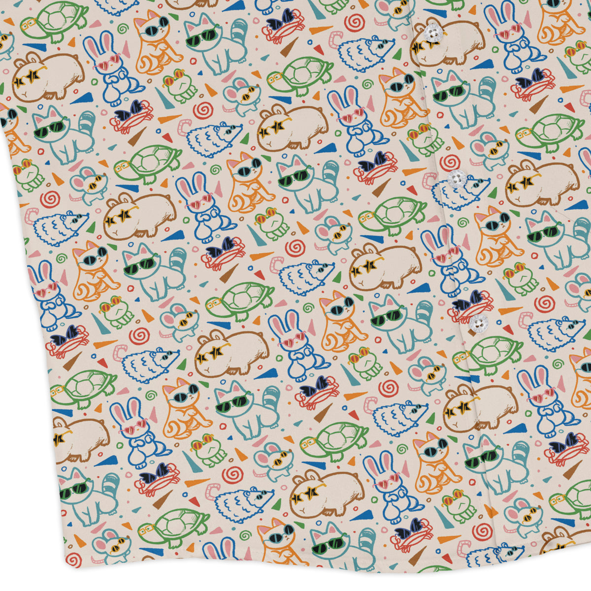 Cool Doodle Animal Parade Long Sleeve Button Up Shirt corner