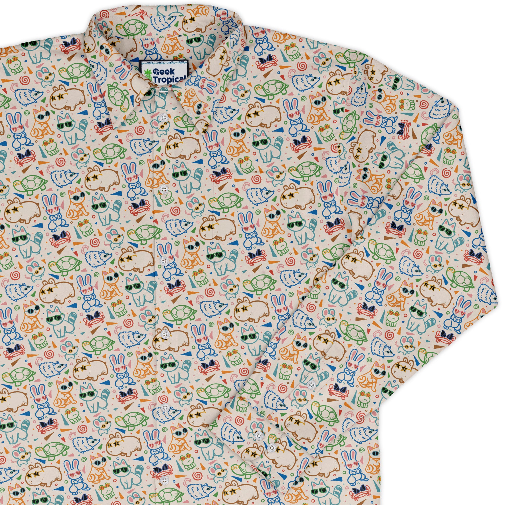 Cool Doodle Animal Parade Long Sleeve Button Up Shirt cover