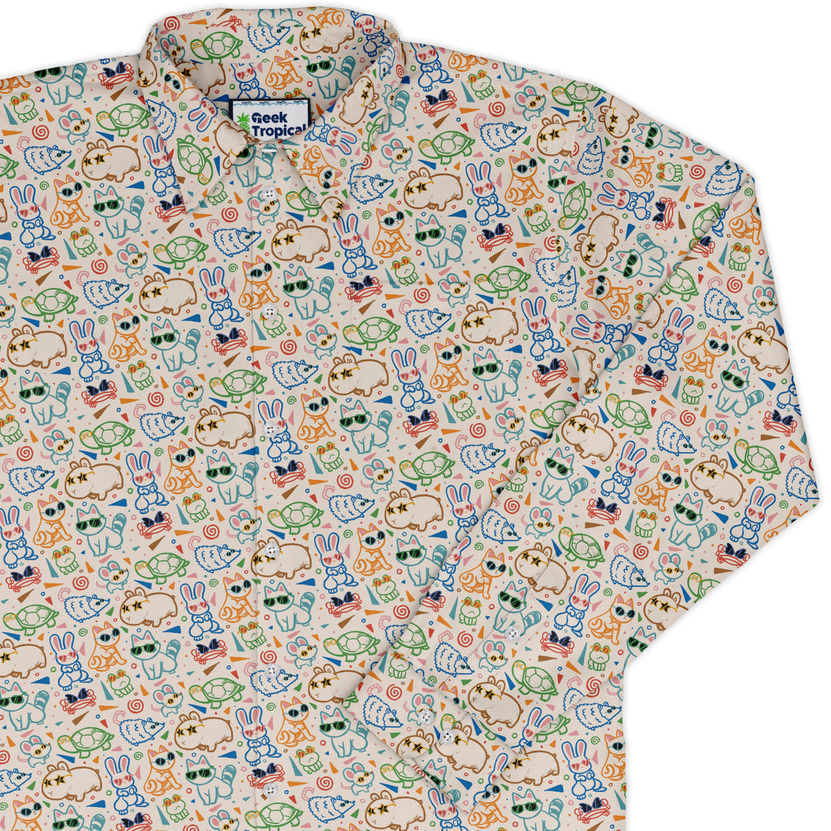 Cool Doodle Animal Parade Long Sleeve Button Up Shirt cover