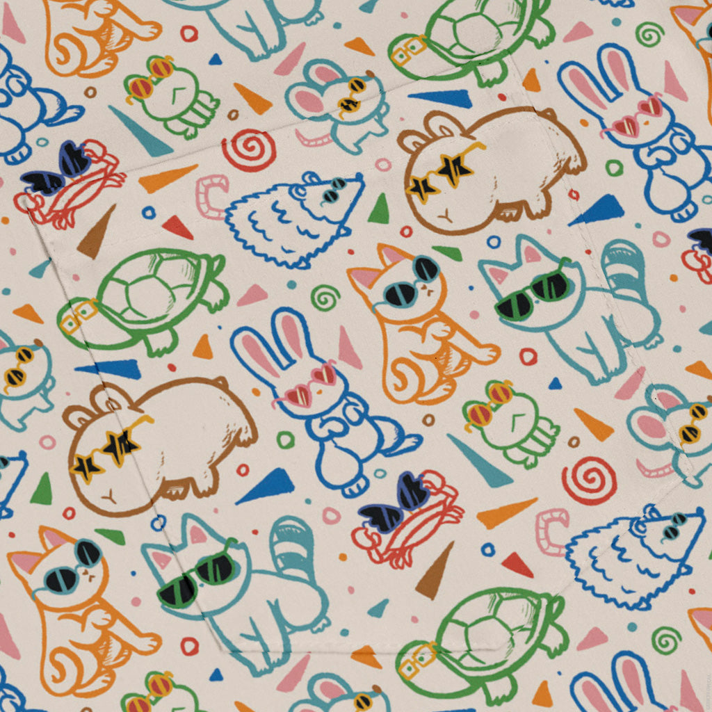 Cool Doodle Animal Parade Long Sleeve Button Up Shirt pocket