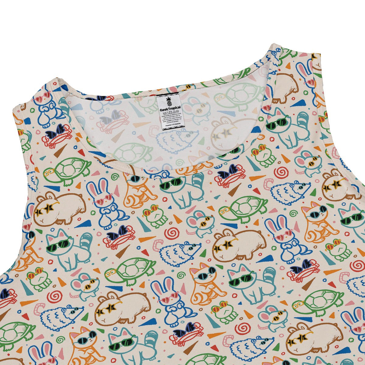 Cool Doodle Animal Parade Sleeveless Dress close front