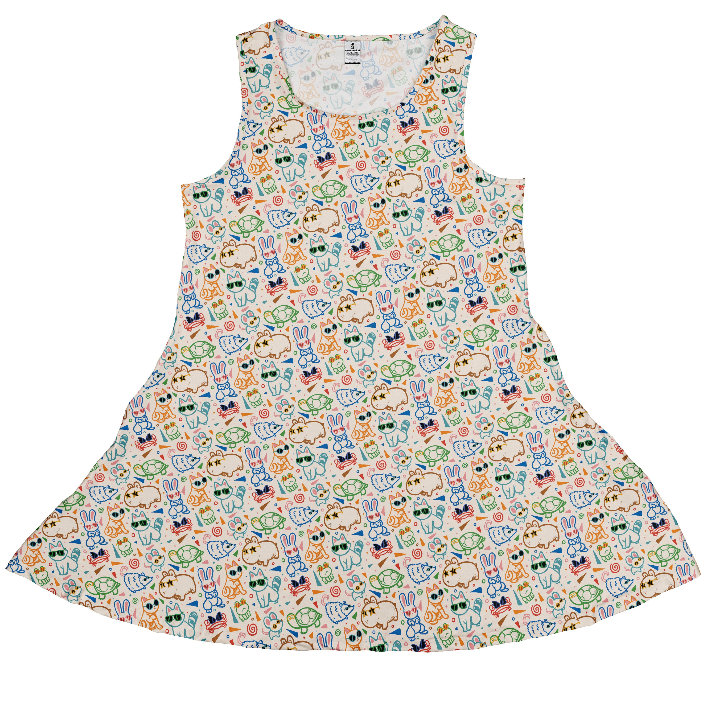 Cool Doodle Animal Parade Sleeveless Dress front