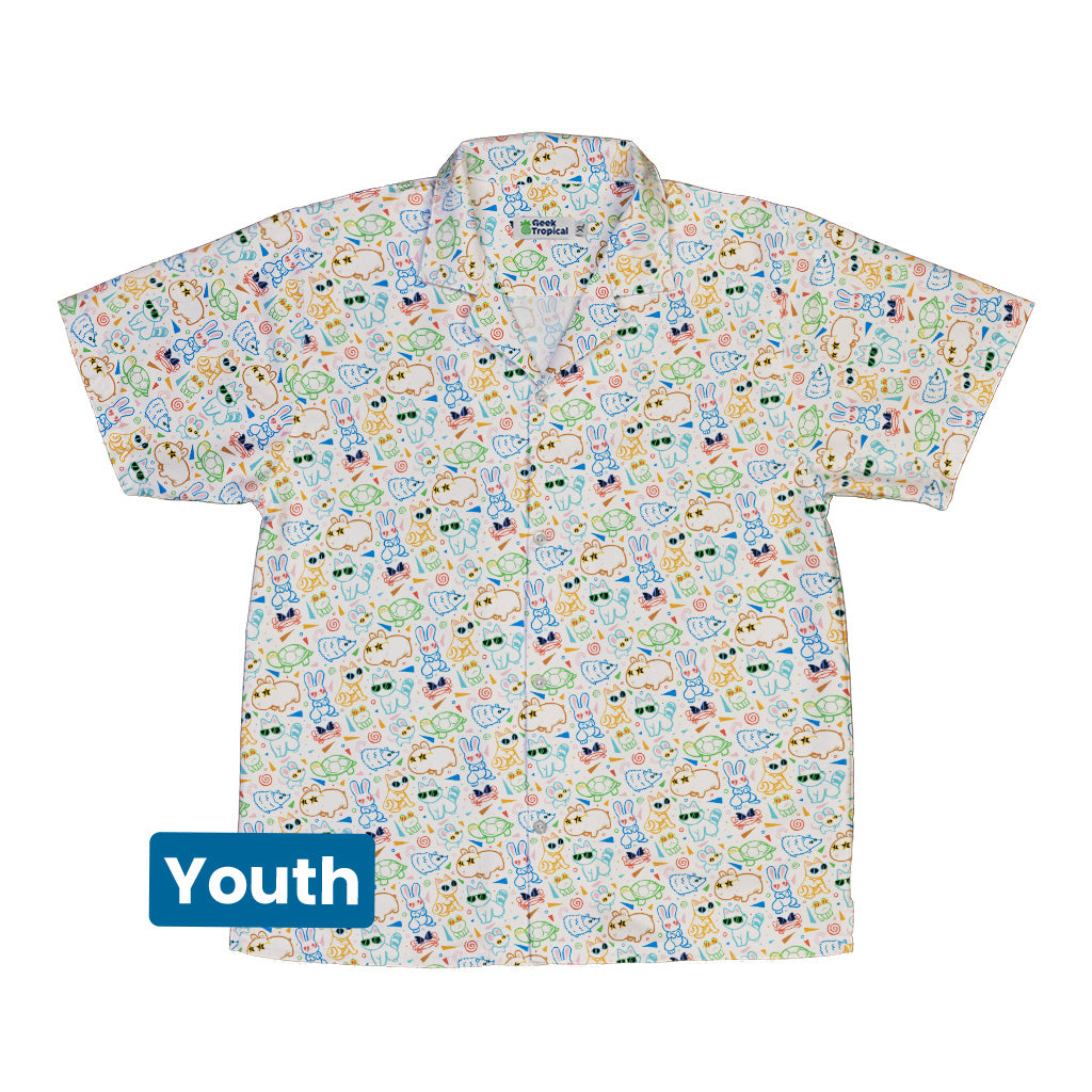 Cool Doodle Animal Parade Youth Hawaiian Shirt Front