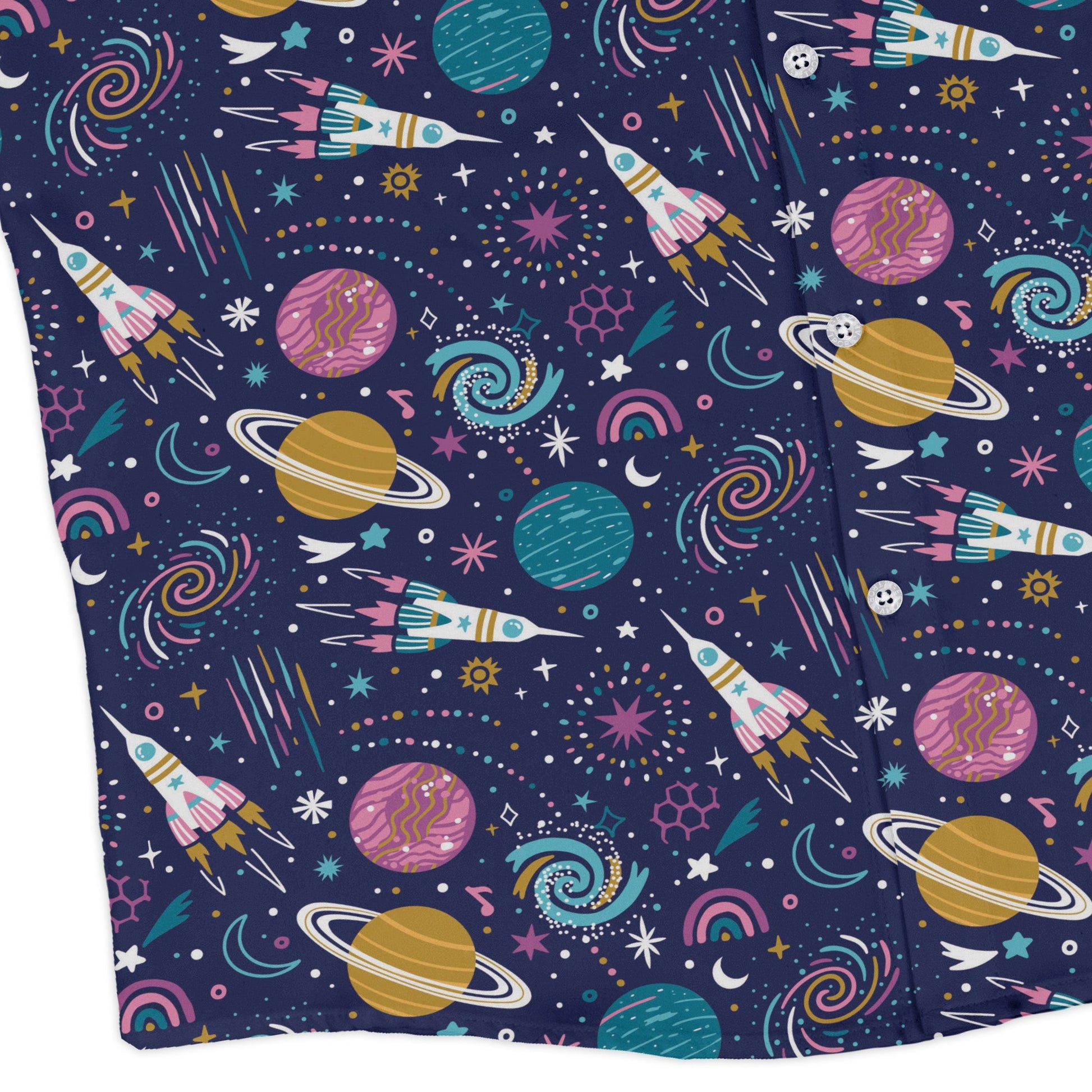 Cosmic Cute Outer Space Long Sleeve Button Up Shirt Geek Nerd adult sizing FLOW DESC WRITING Maximalist Patterns