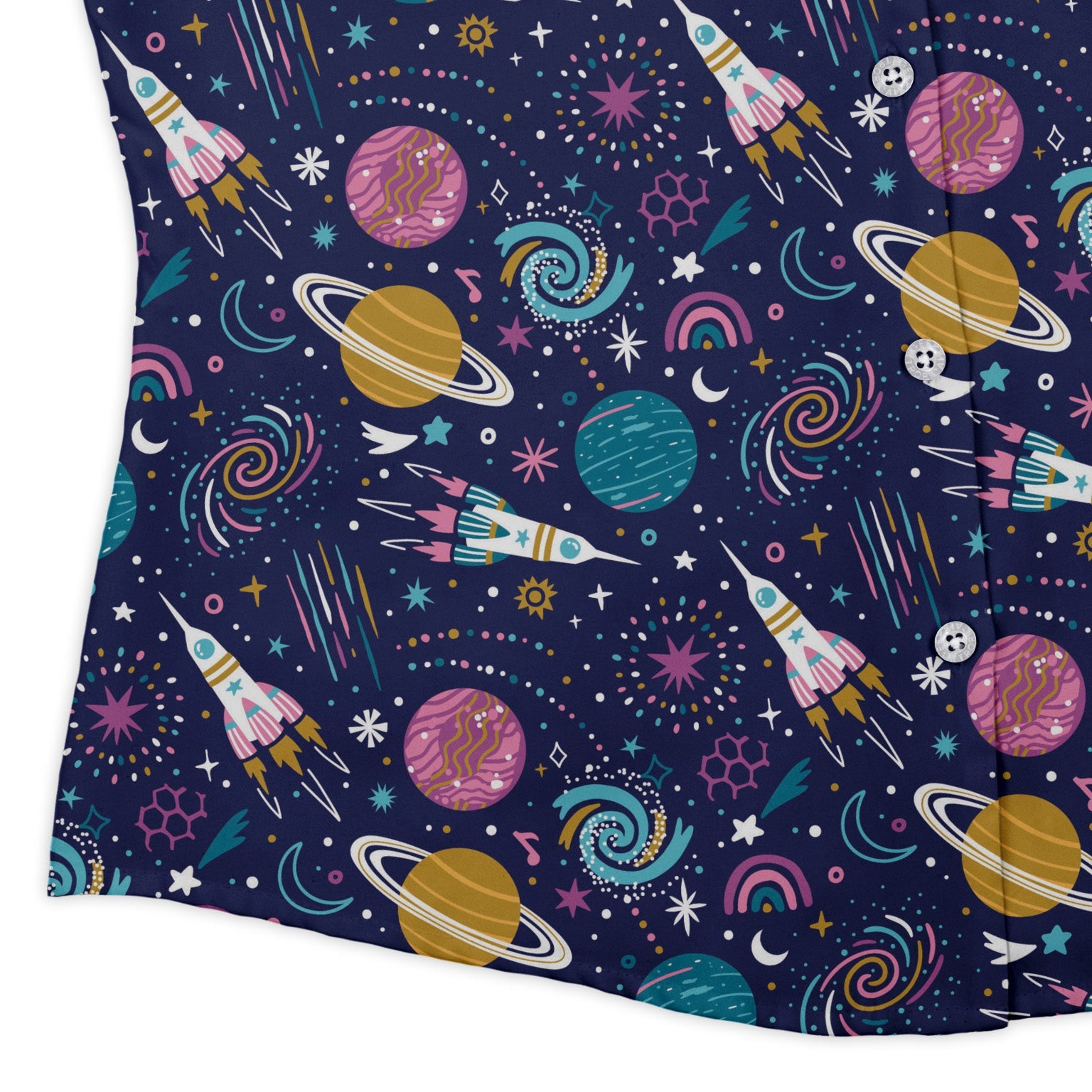 Cosmic Cute Outer Space Curvy Button Up Shirt Geek Nerd Maximalist Patterns outer space & astronaut print women