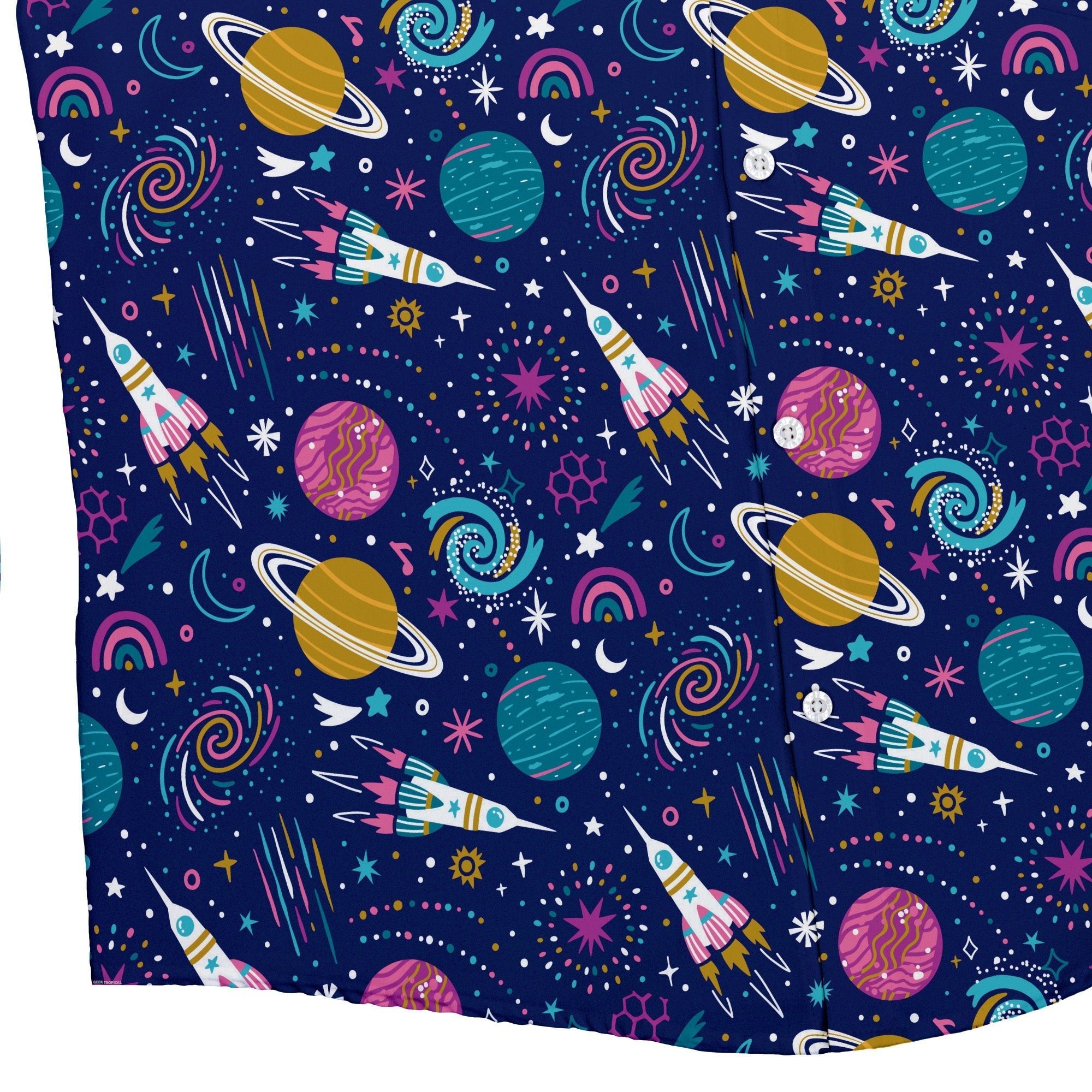 Cosmic Cute Outer Space Button Up Shirt - adult sizing - Maximalist Patterns - outer space & astronaut print