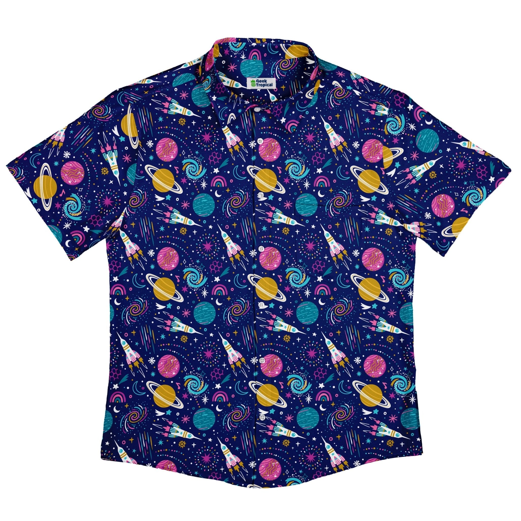 Cosmic Cute Outer Space Button Up Shirt - adult sizing - Maximalist Patterns - outer space & astronaut print