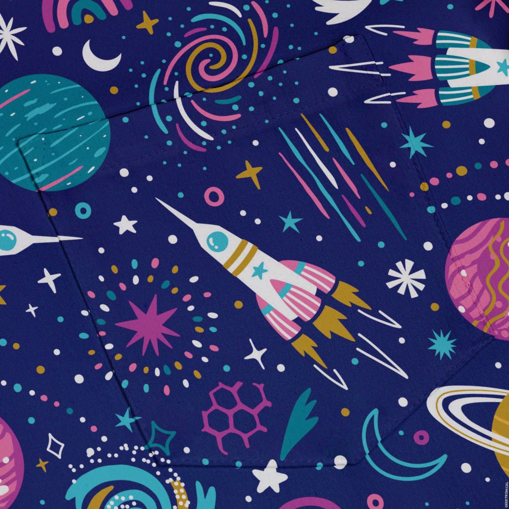 Cosmic Cute Outer Space Button Up Shirt - adult sizing - Maximalist Patterns - outer space & astronaut print