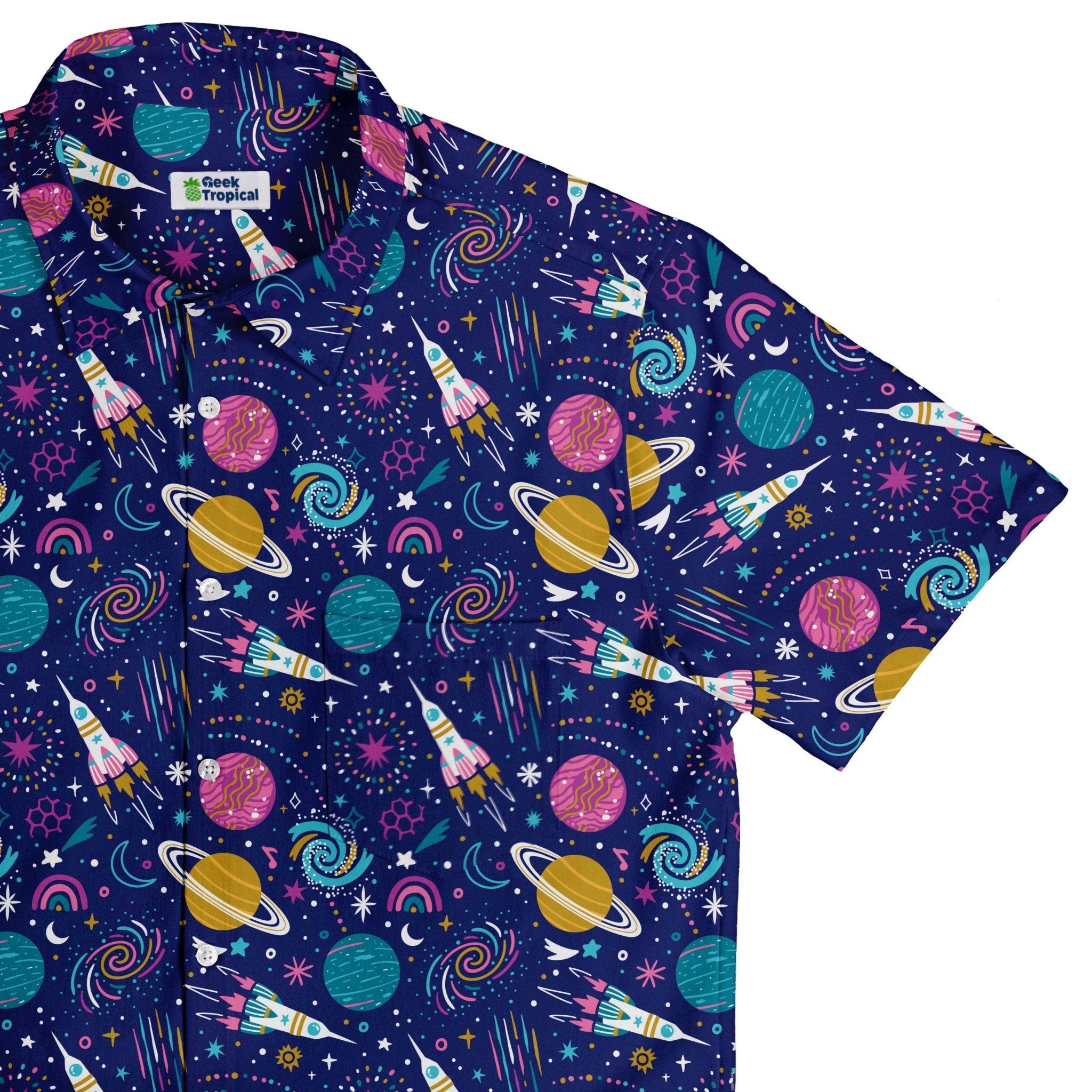 Cosmic Cute Outer Space Button Up Shirt - adult sizing - Maximalist Patterns - outer space & astronaut print