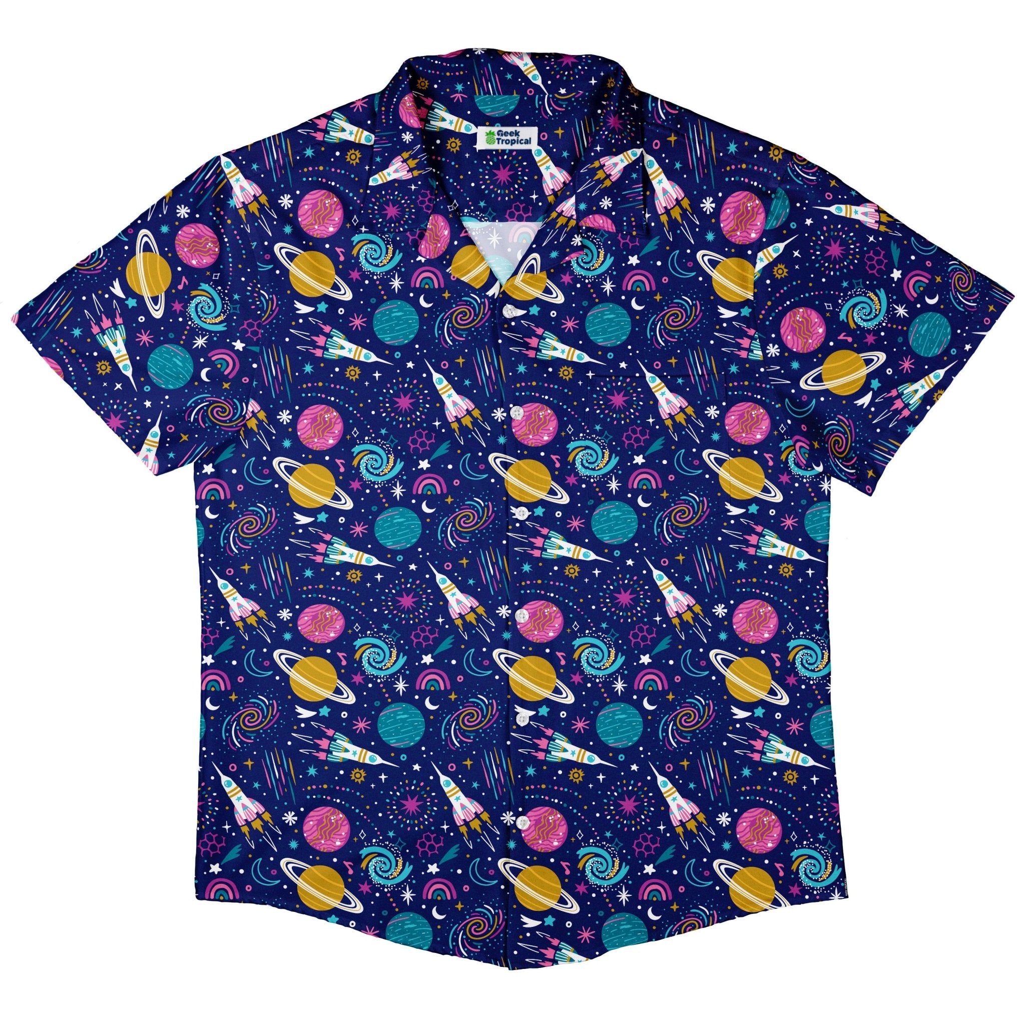 Cosmic Cute Outer Space Button Up Shirt - adult sizing - Maximalist Patterns - outer space & astronaut print