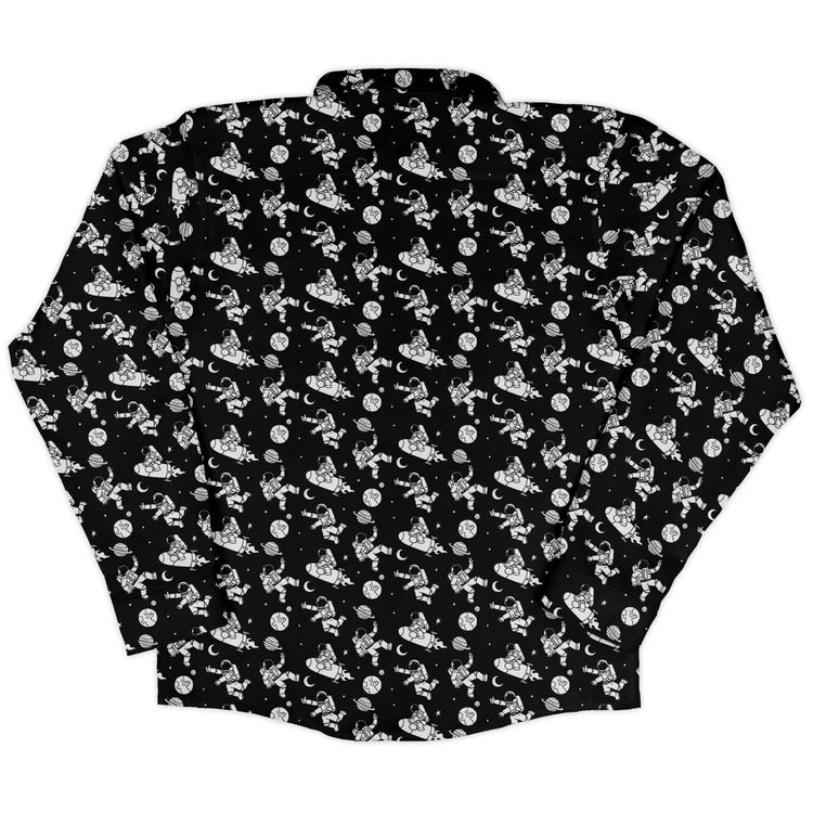 Cosmic Explorers Space Long Sleeve Button Up Shirt Geek Nerd adult sizing Design by Tobe Fonseca FLOW DESC WRITING