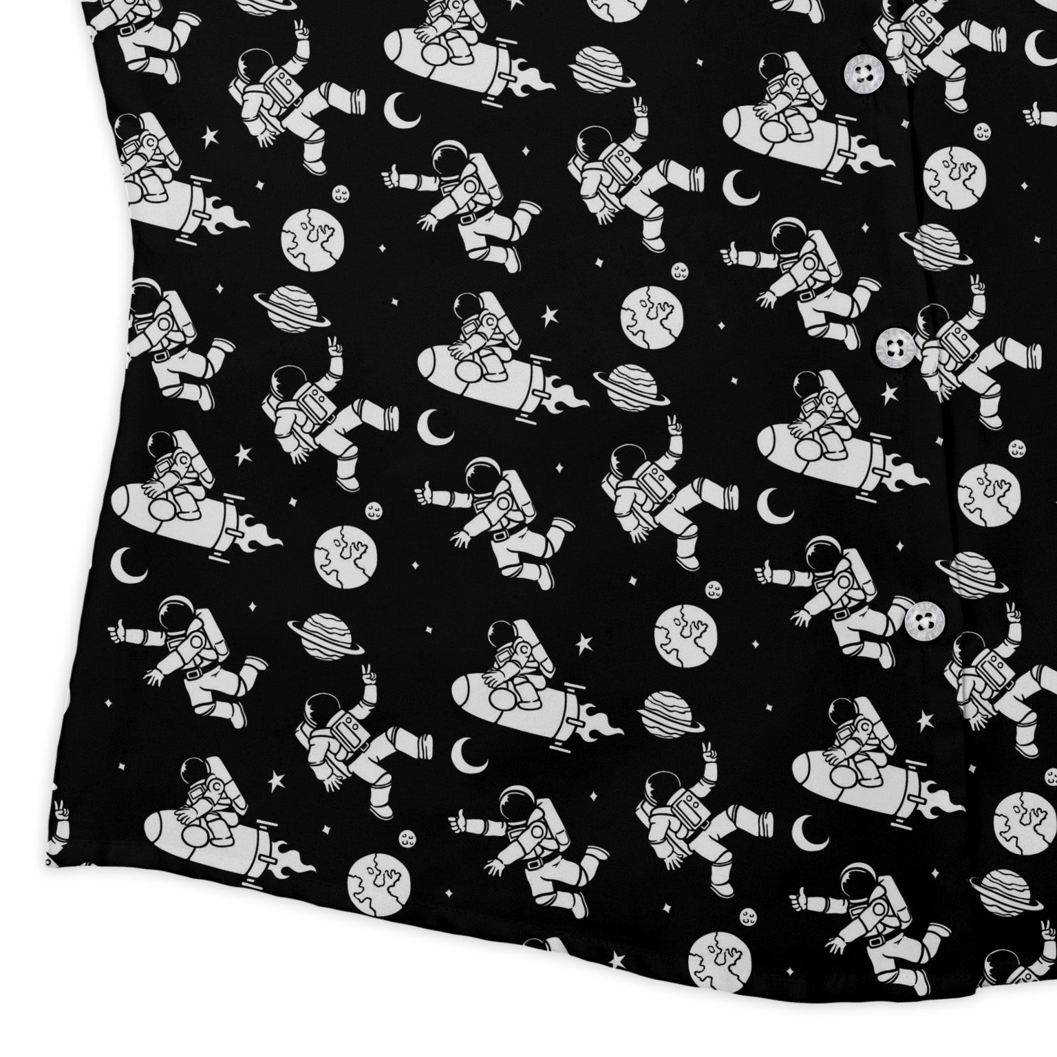 Cosmic Explorers Space Curvy Button Up Shirt Geek Nerd Design by Tobe Fonseca outer space & astronaut print Q3