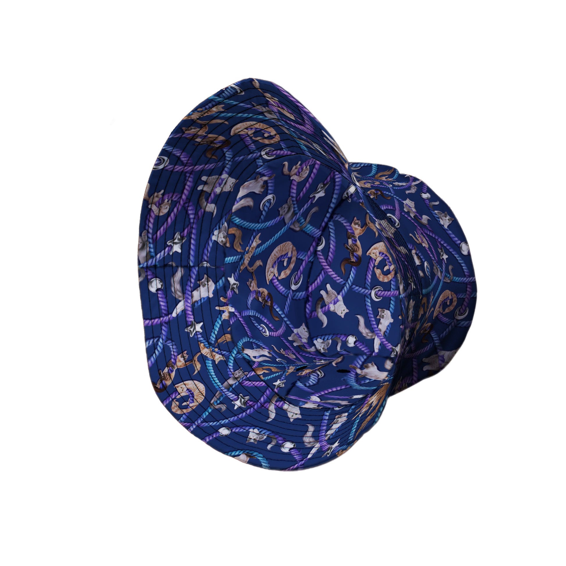 Cosmic Yarn Cats Blue Bucket Hat Side View