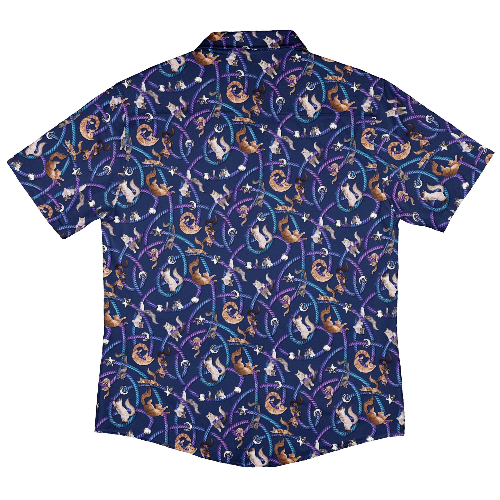Cosmic Yarn Cats Blue Button Up Shirt Back