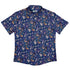 Cosmic Yarn Cats Blue Button Up Shirt Flat Front