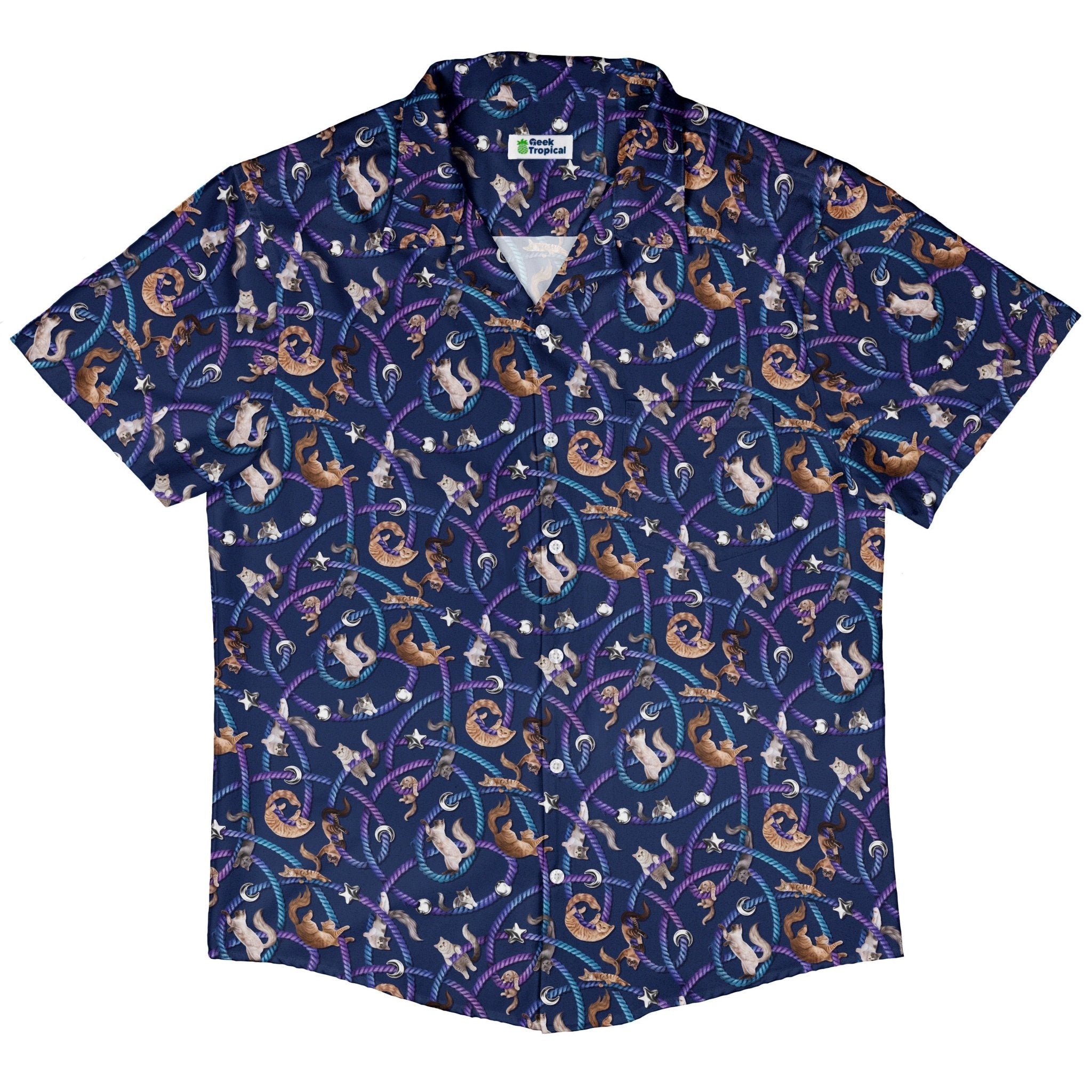 Cosmic Yarn Cats Blue Button Up Shirt 5