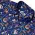 Cosmic Yarn Cats Blue Button Up Shirt Neck