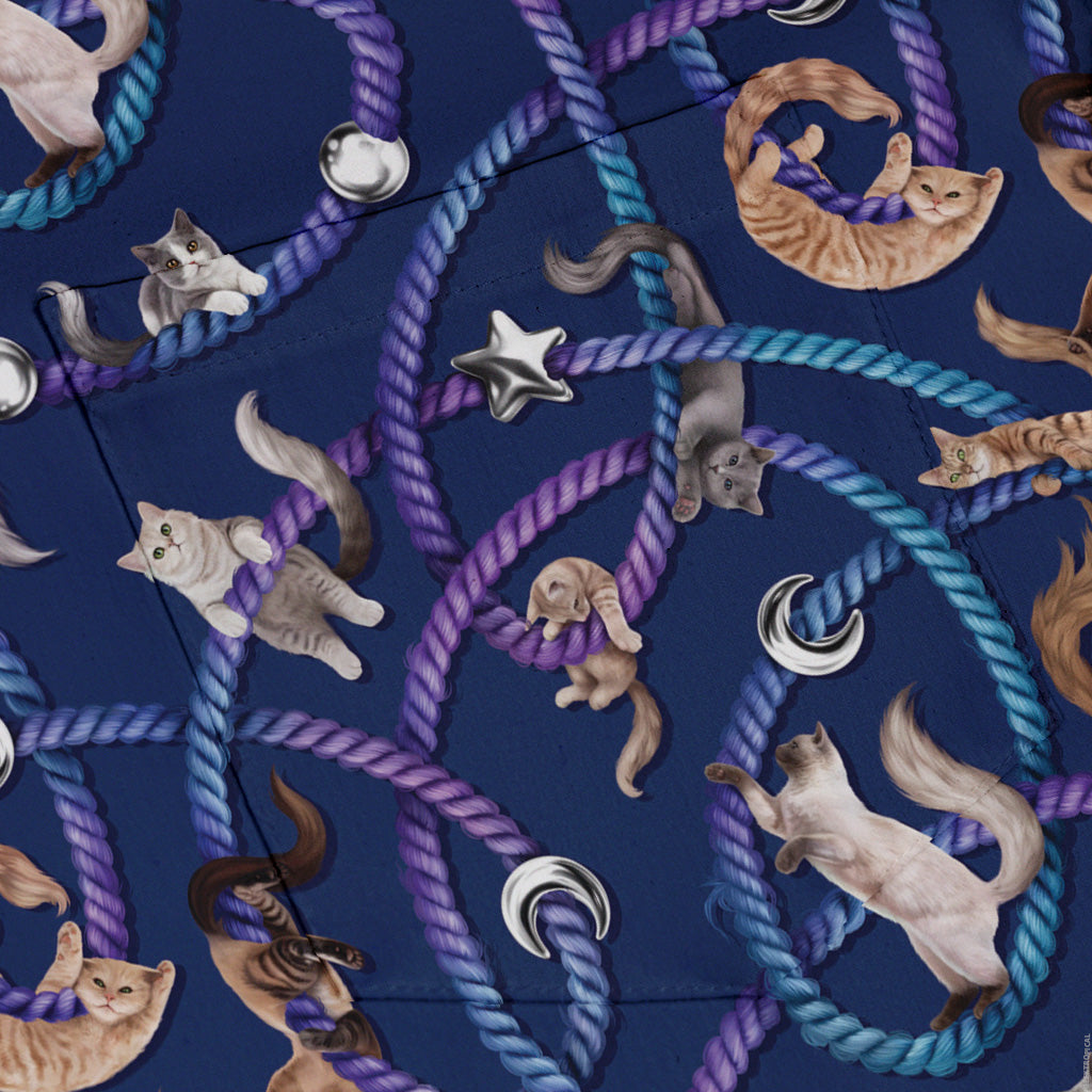 Cosmic Yarn Cats Blue Button Up Shirt Pocket