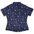 Cosmic Yarn Cats Blue Curvy Button Up Shirt womens back
