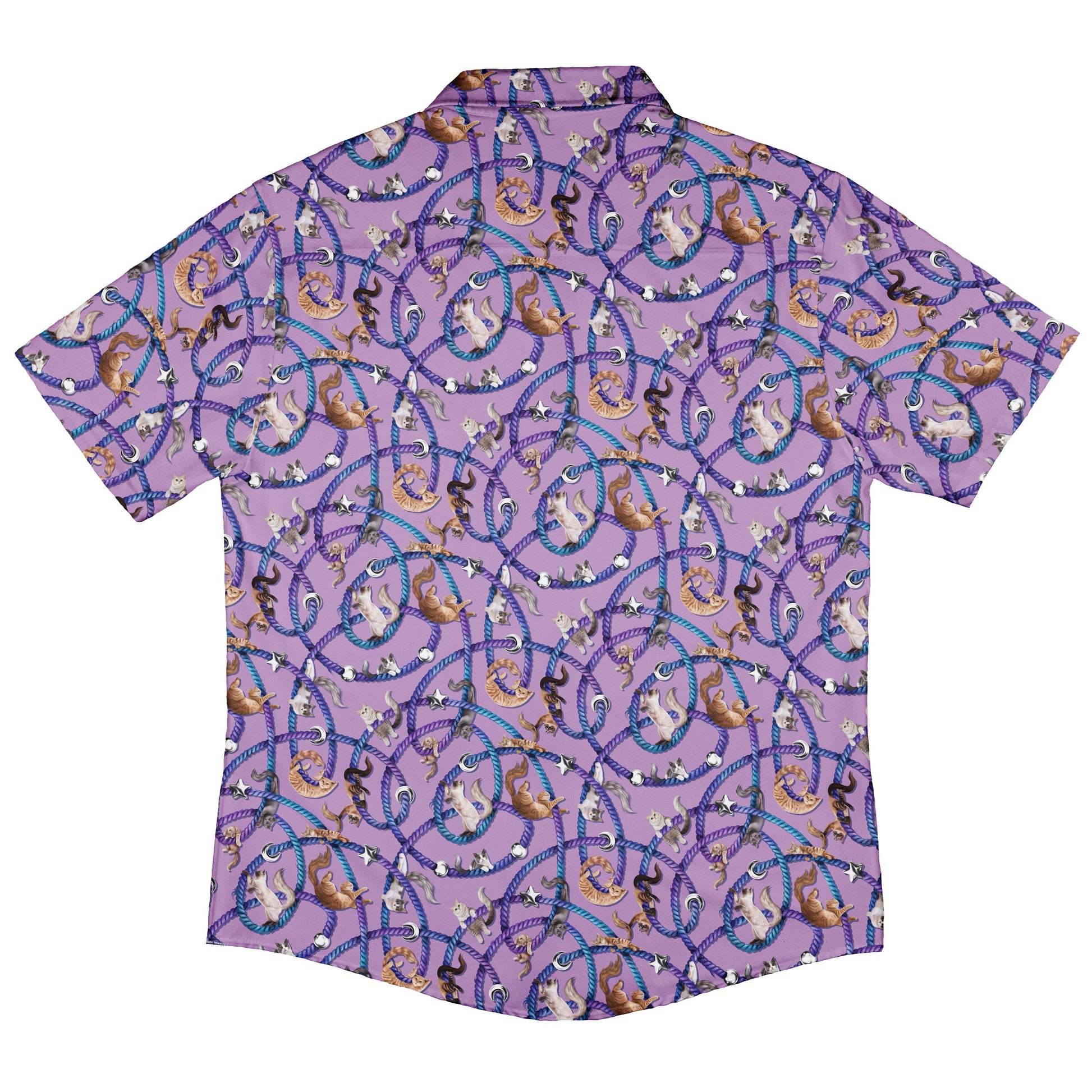 Cosmic Yarn Cats Lilac Button Up Shirt Back