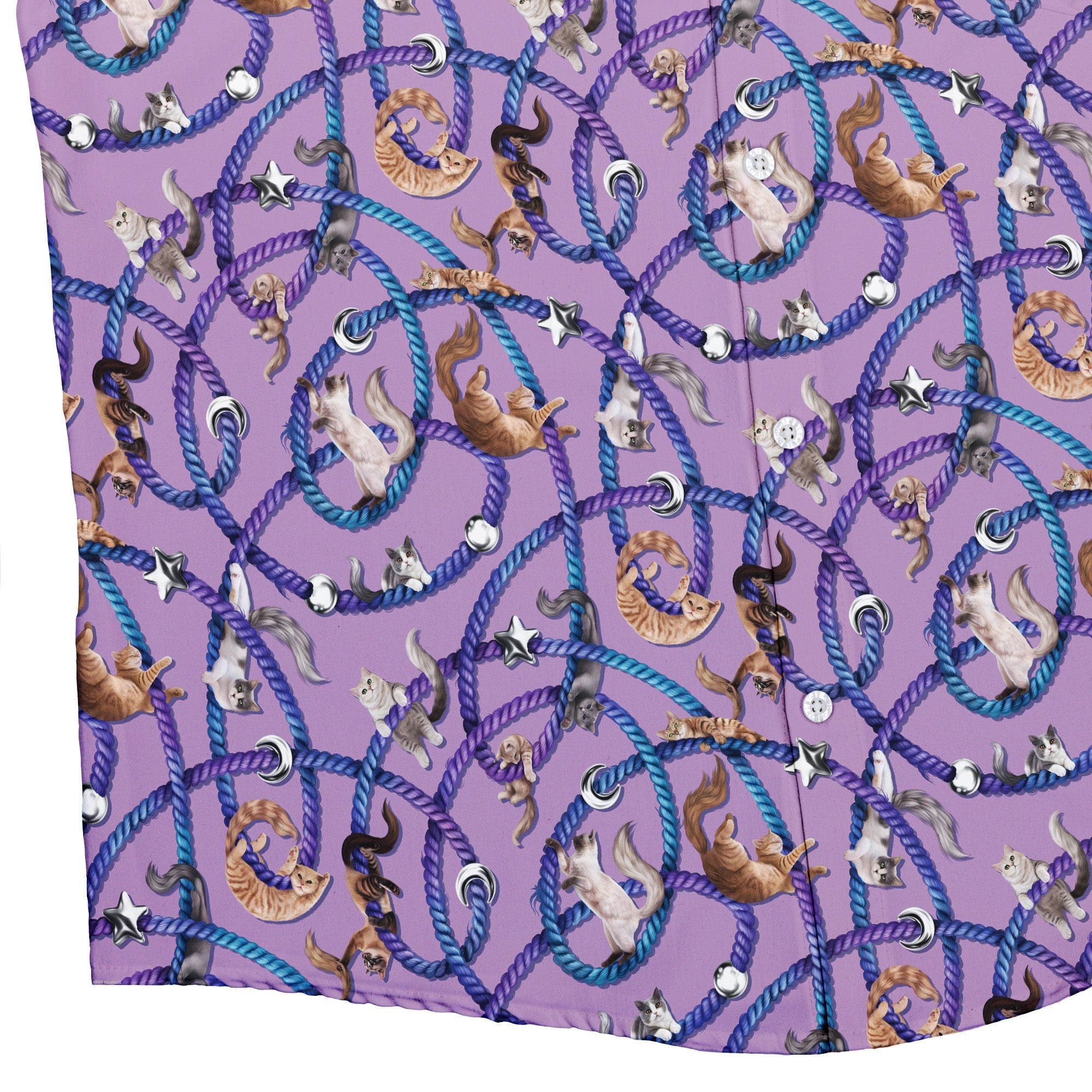 Cosmic Yarn Cats Lilac Button Up Shirt 2