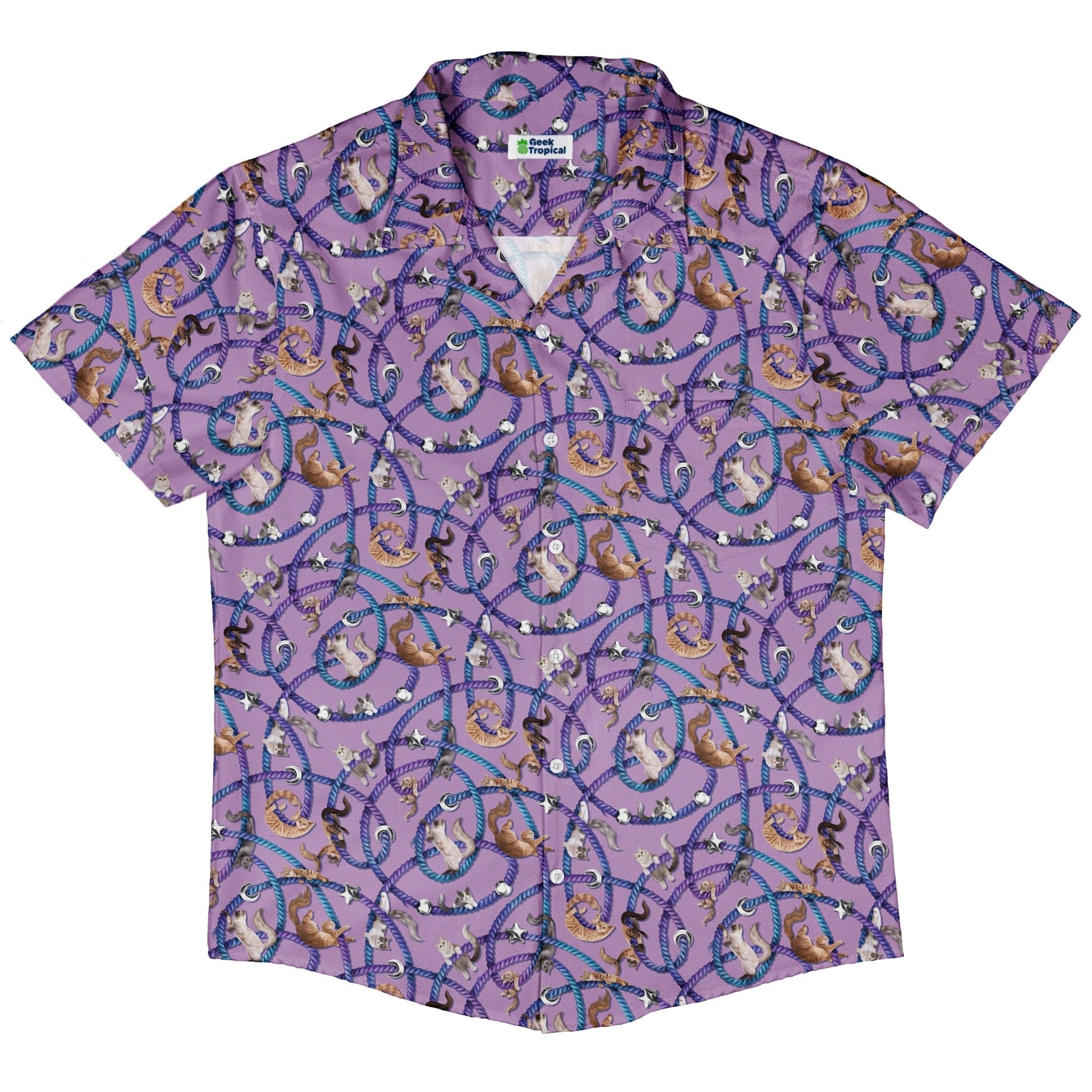 Cosmic Yarn Cats Lilac Button Up Shirt 5