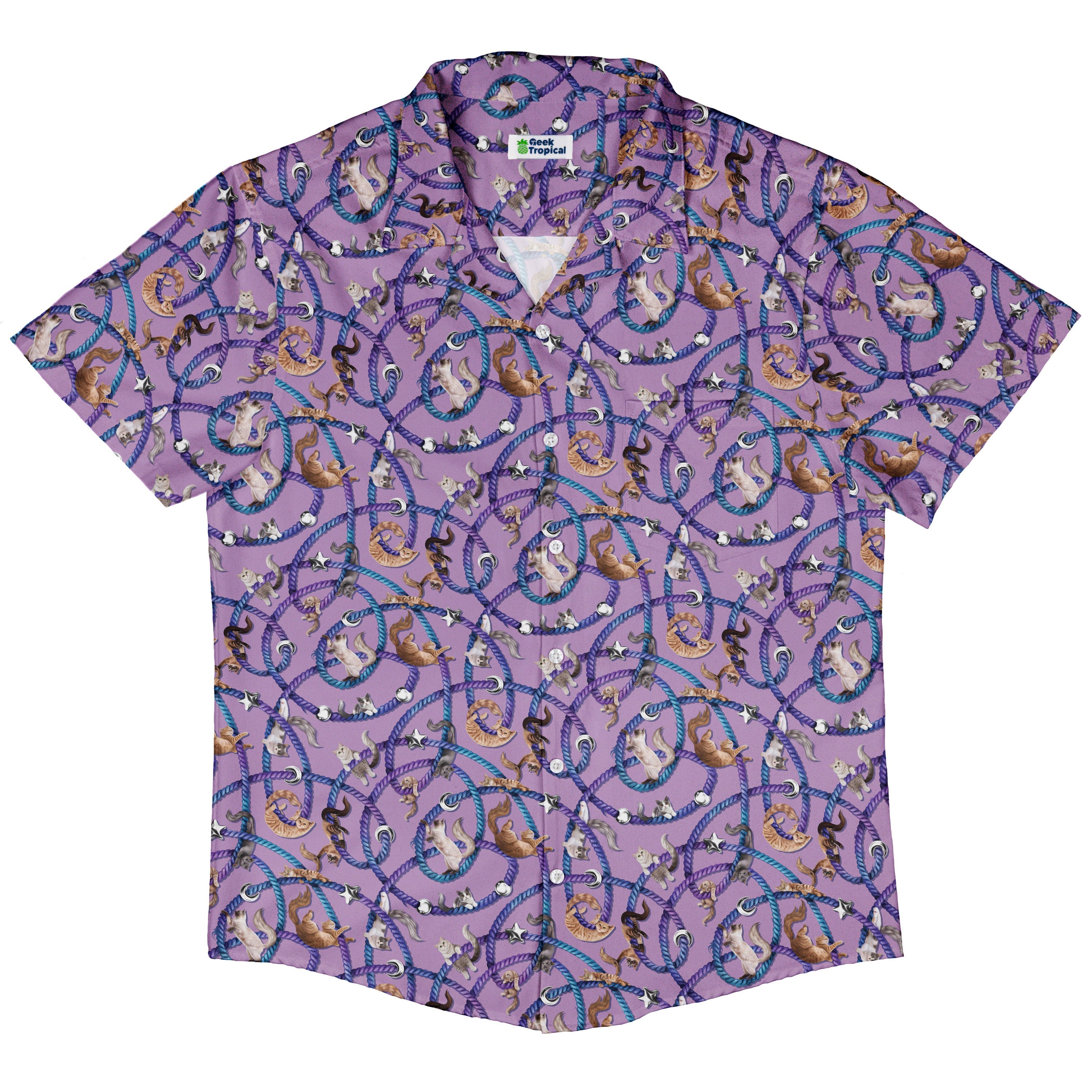 Cosmic Yarn Cats Lilac Button Up Shirt Hawaiian Front