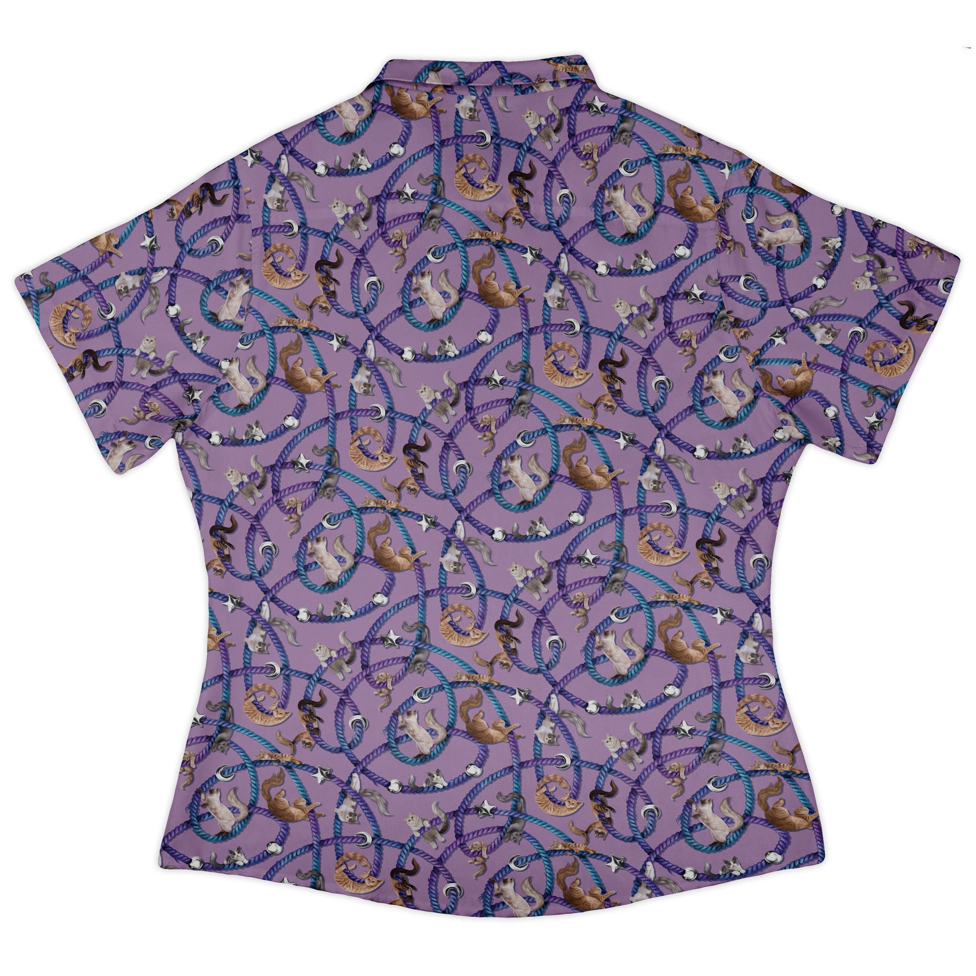 Cosmic Yarn Cats Lilac Curvy Button Up Shirt womens back