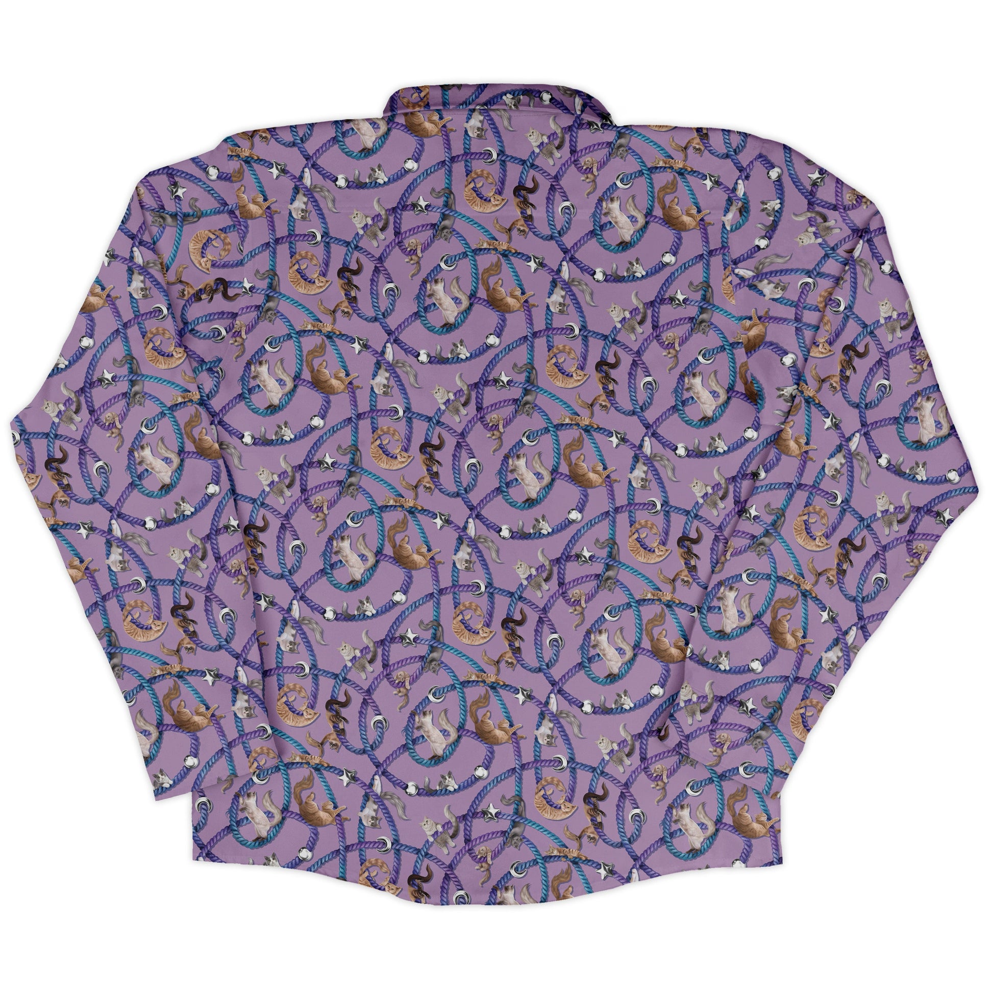 Cosmic Yarn Cats Lilac Long Sleeve Button Up Shirt back