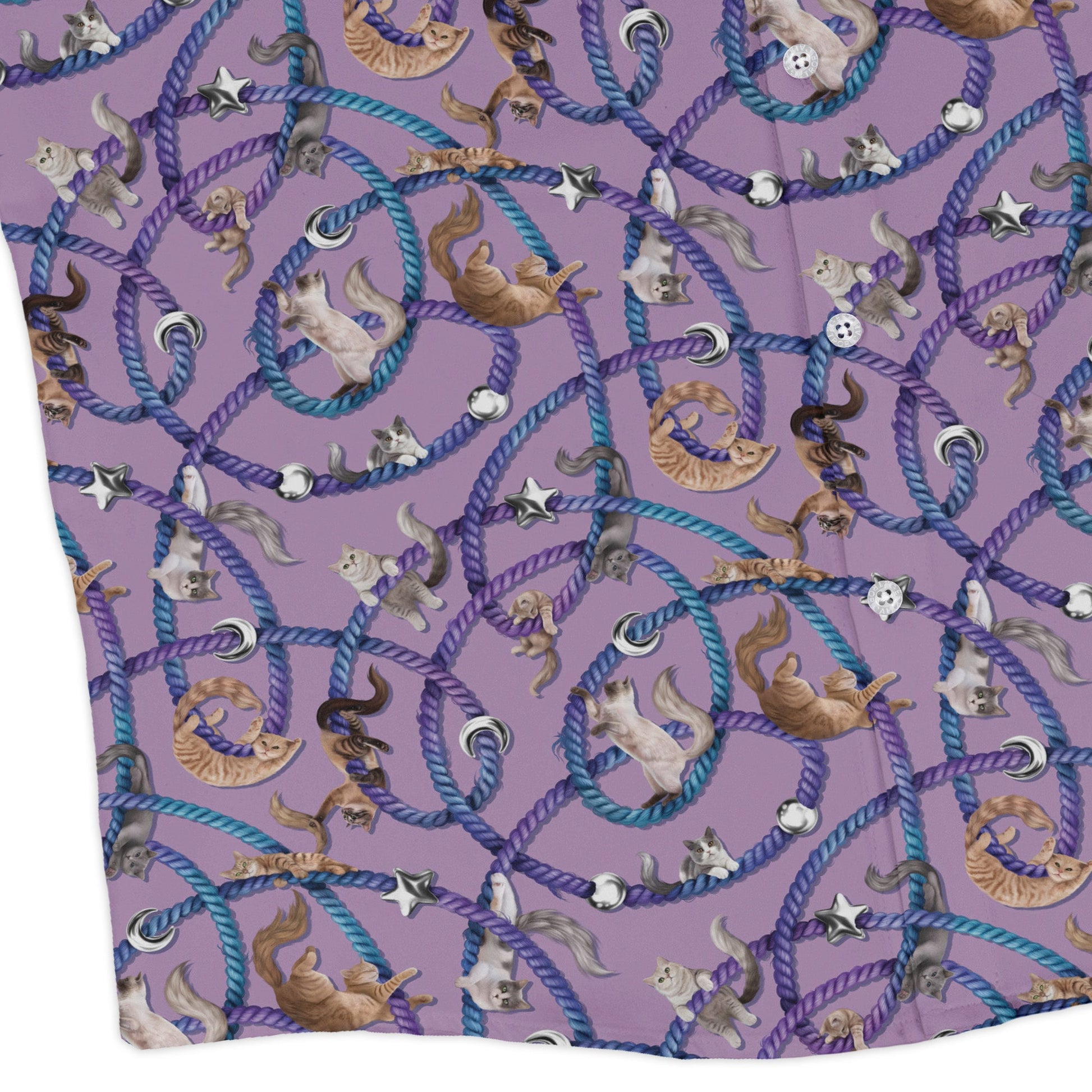 Cosmic Yarn Cats Lilac Long Sleeve Button Up Shirt corner