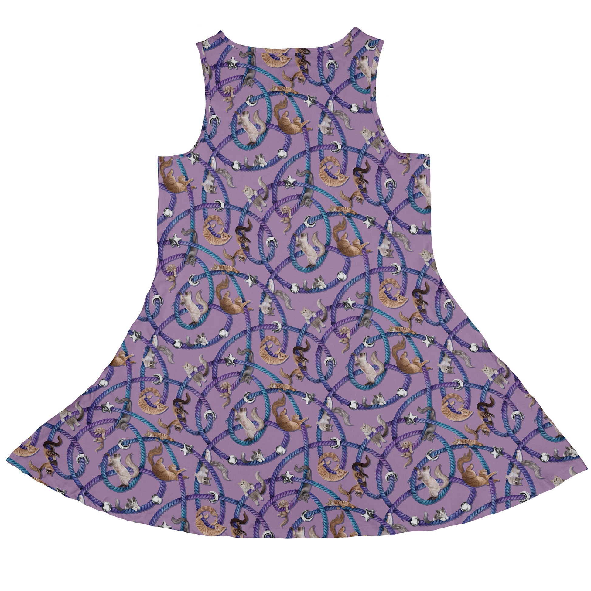 Cosmic Yarn Cats Lilac Sleeveless Dress back