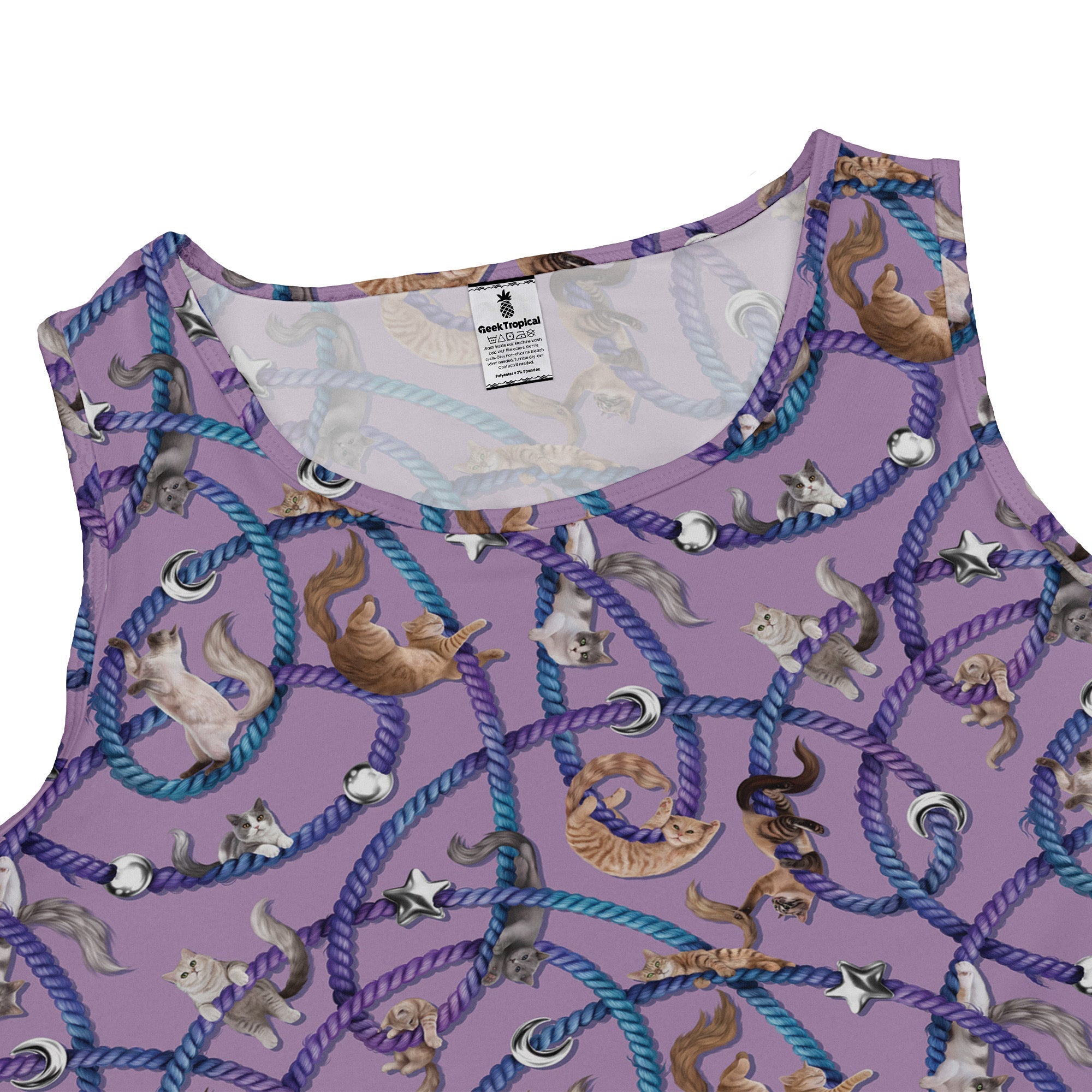 Cosmic Yarn Cats Lilac Sleeveless Dress 2